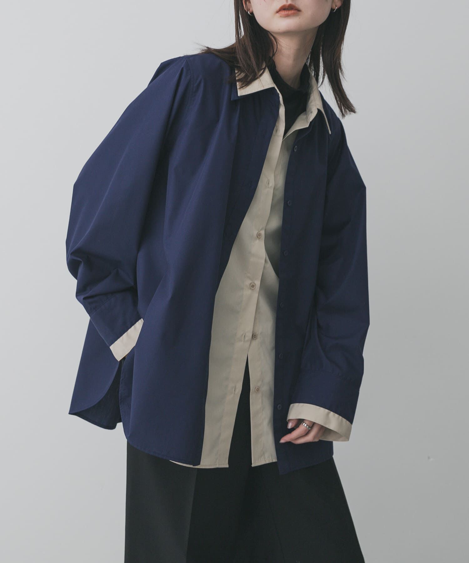 SENSE OF PLACE by URBAN RESEARCH「『WEB限定』フェイクレイヤードルーズシャツ」|シャツ・ブラウス|ネイビー