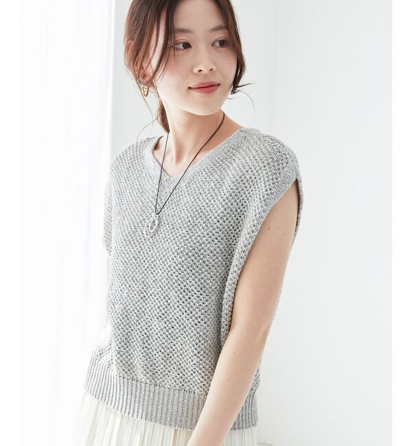  「《手洗い可能》スパンコールメッシュ2WAYニットベスト」|ベスト・ジレ|グレー