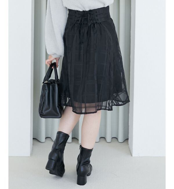 MAJESTICLEGON「バックレースアップフレアスカート」|フレア|ブラックベース