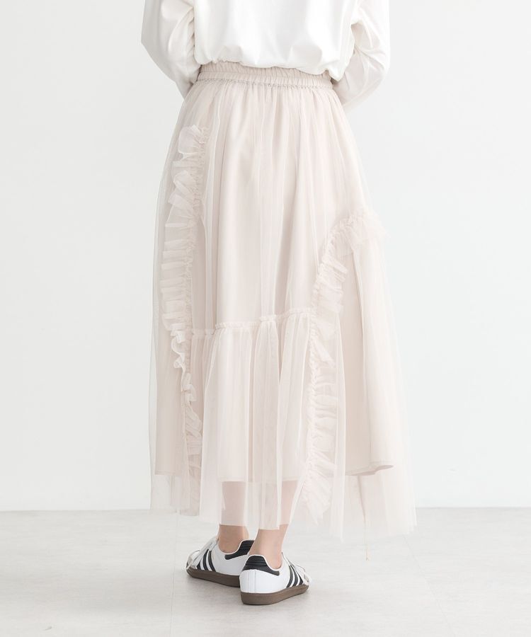 earth music&ecology「チュールアシンメトリーフリルスカート」|フレア|