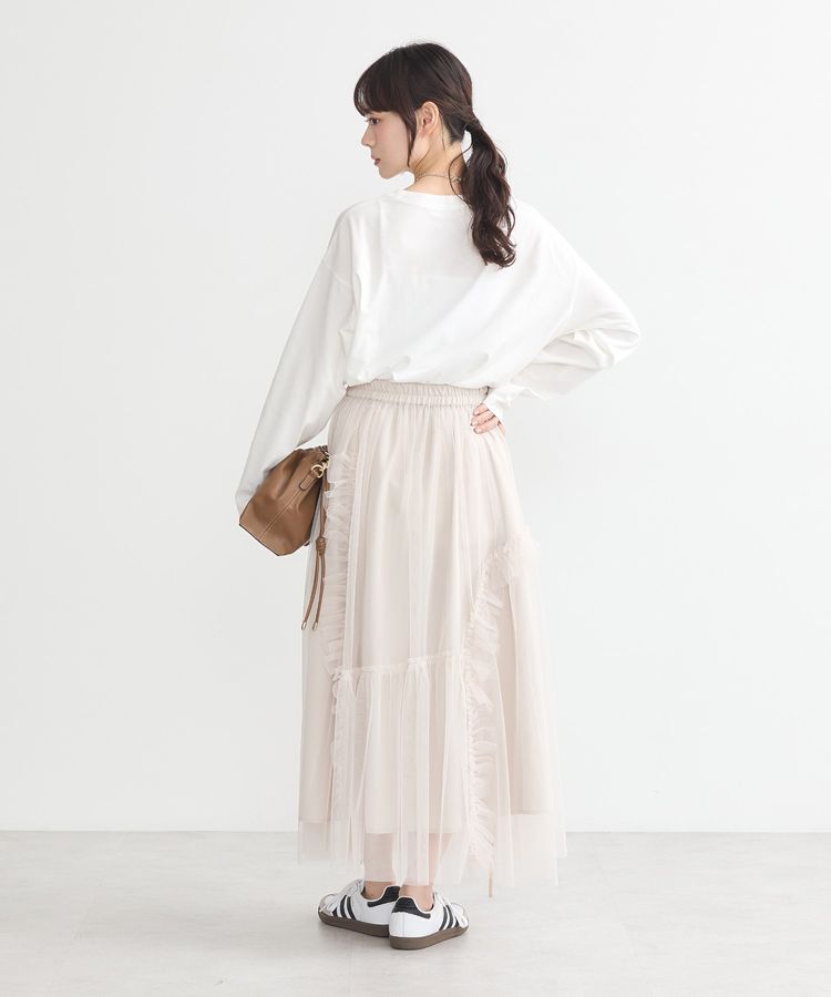 earth music&ecology「チュールアシンメトリーフリルスカート」|フレア|