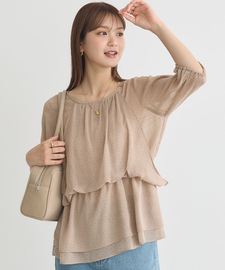 earth music&ecology「レイヤードライクドット柄ブラウス」|シャツ・ブラウス|Light beige