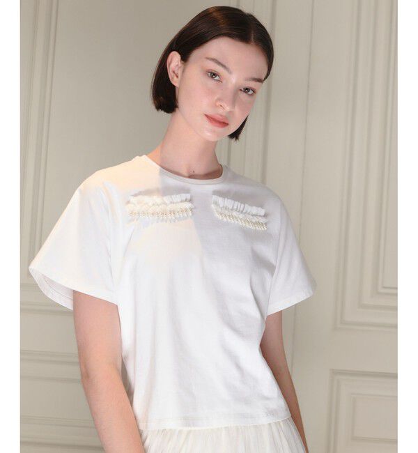 LOULOU WILLOUGHBY「【LOULOU WILLOUGHBY】ワイドスリーブアイラッシュT」|Tシャツ・カットソー|オフホワイト