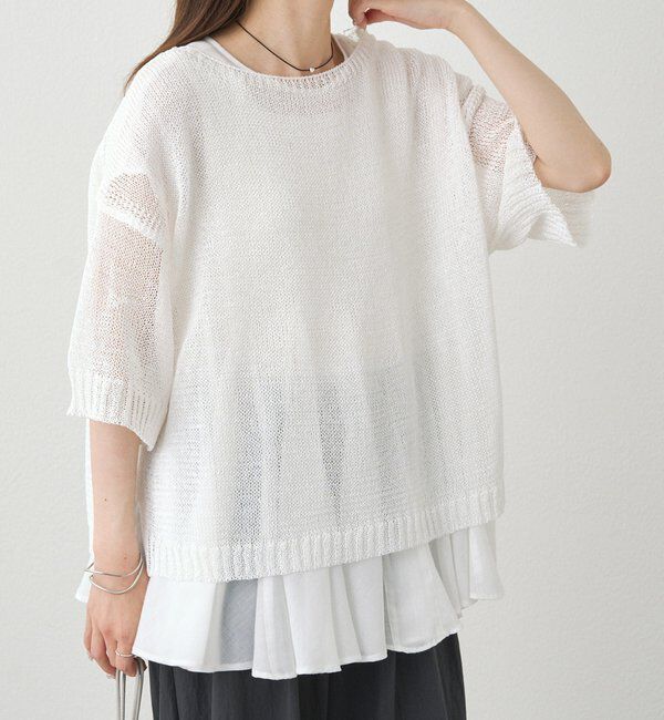  「テープヤーンハーフスリーブニットプルオーバー」|ニット・セーター|