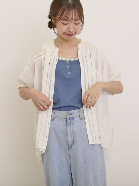 Samansa Mos2「インドピンタック+はしごレースブラウス」|シャツ・ブラウス|オフホワイト