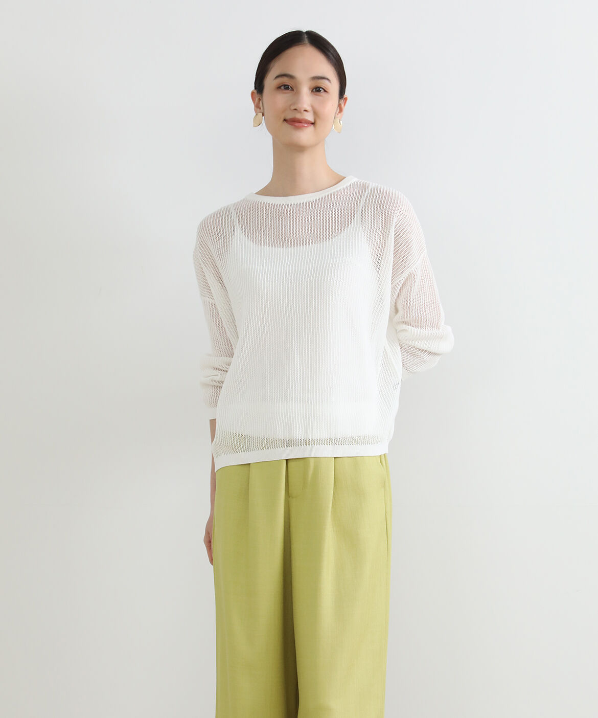 7-IDconcept.「《大きいサイズ》透かし柄クルーネックニット」|ニット・セーター|オフホワイト1