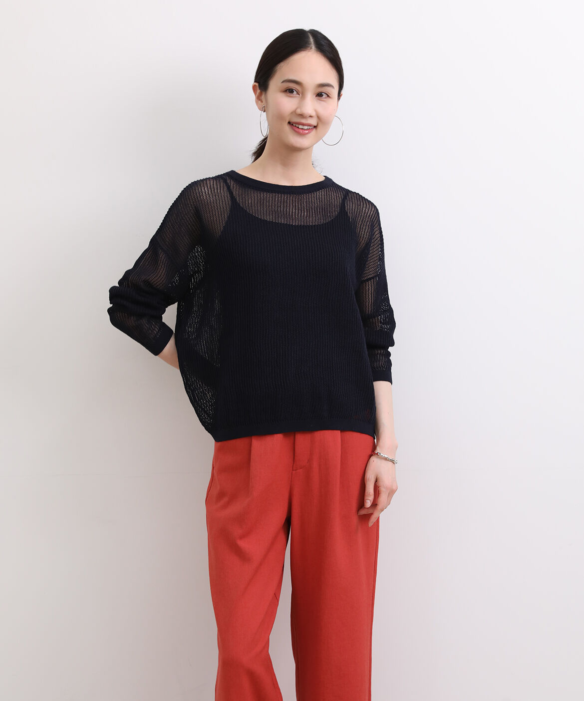 7-IDconcept.「《大きいサイズ》透かし柄クルーネックニット」|ニット・セーター|ネイビー