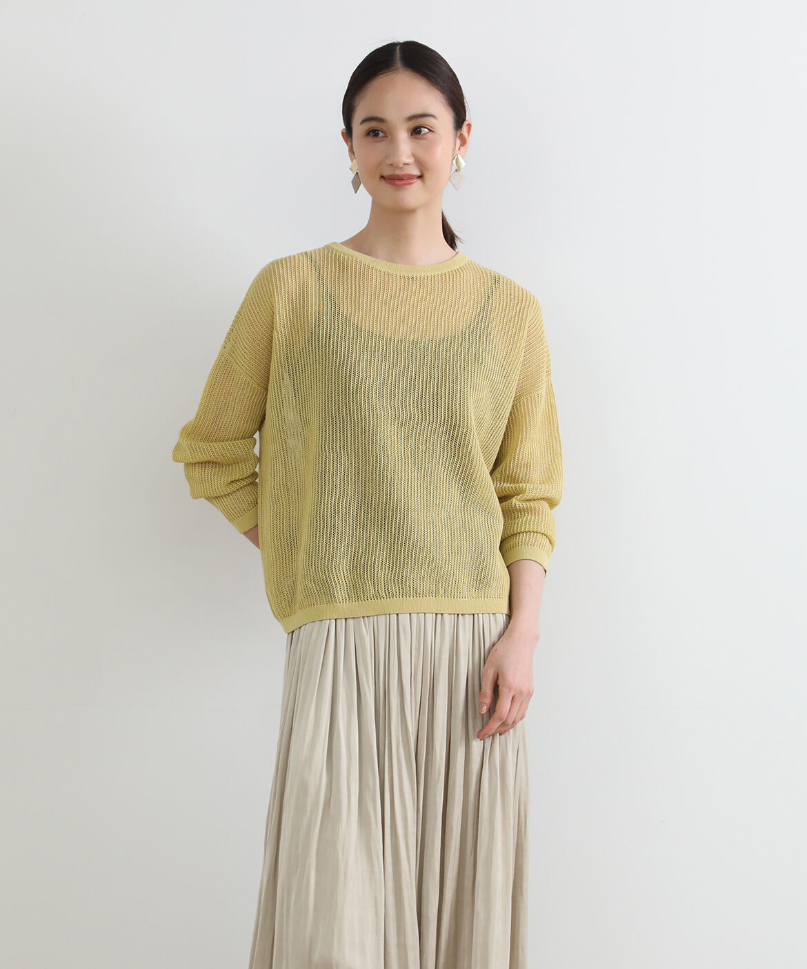 7-IDconcept.「《大きいサイズ》透かし柄クルーネックニット」|ニット・セーター|イエロー