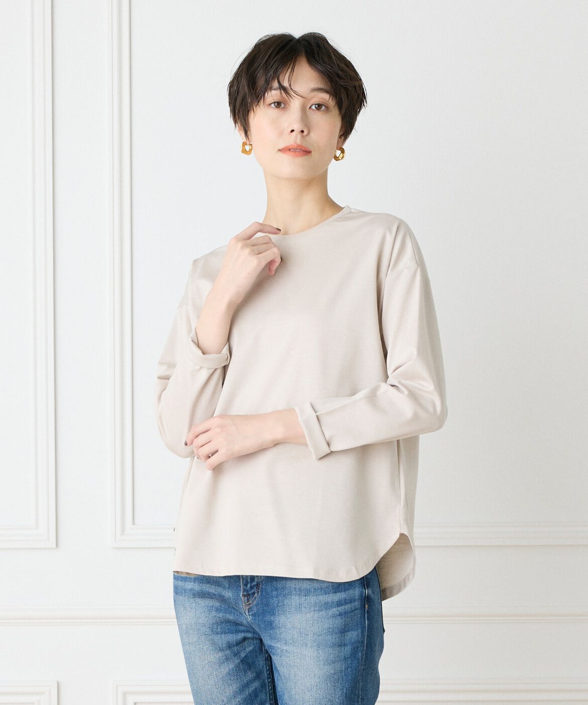 7-IDconcept.「スーピマコットンロングTシャツ」|Tシャツ・カットソー|グレーベージ 3