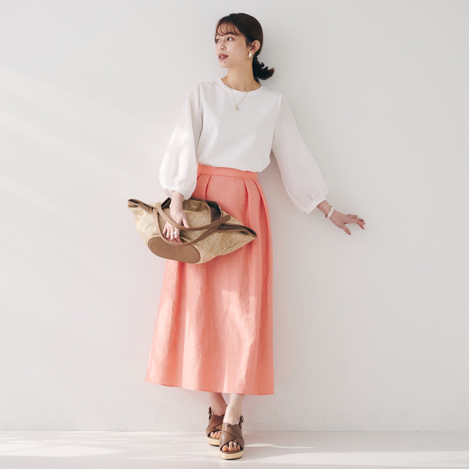 UNTITLED「【二の腕カバー/オンオフ】袖シアー ドッキングプルオーバー」|Tシャツ・カットソー|