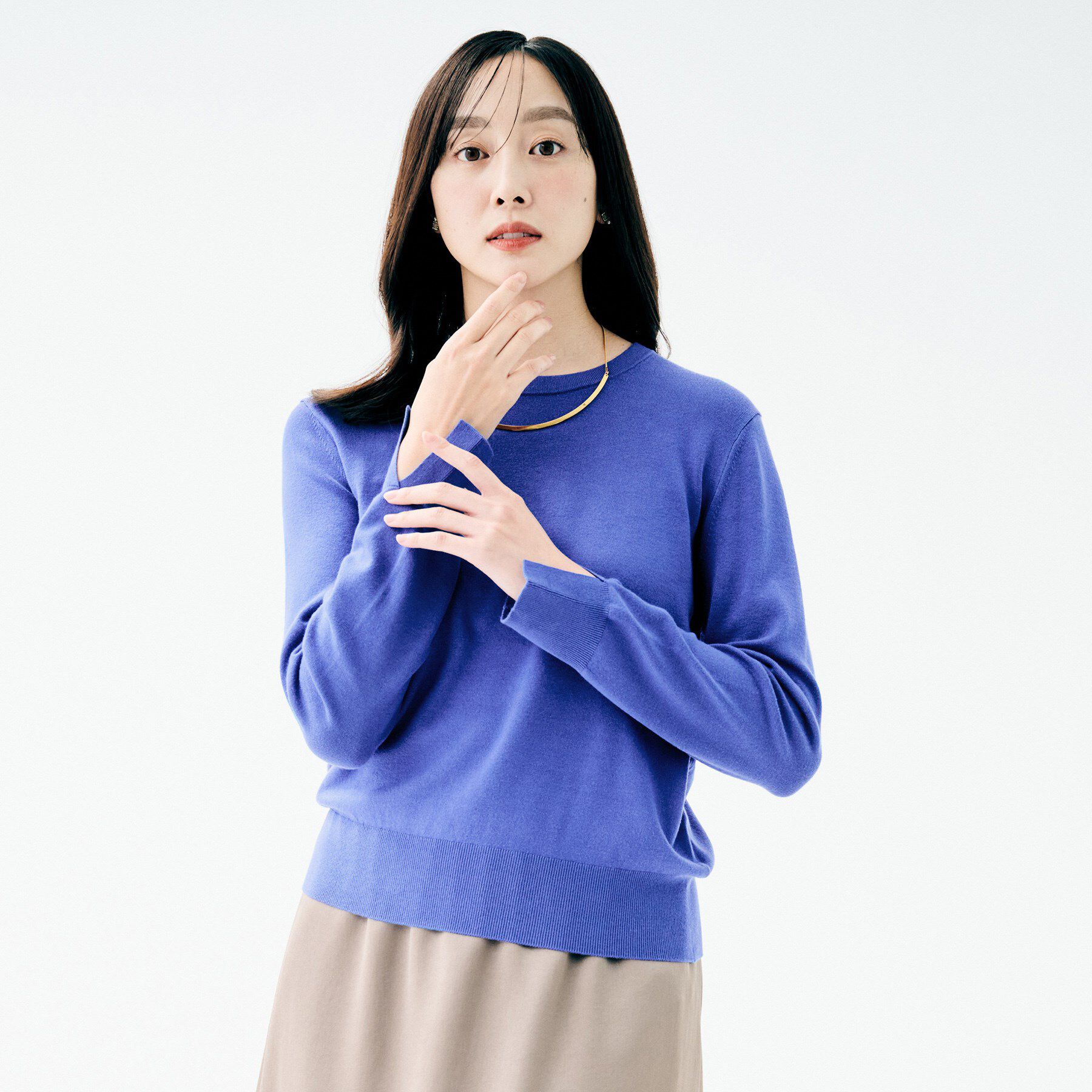 UNTITLED「【アンサンブル可/洗える】ウォームスパン プルオーバー」|ニット・セーター|ブルー(093)