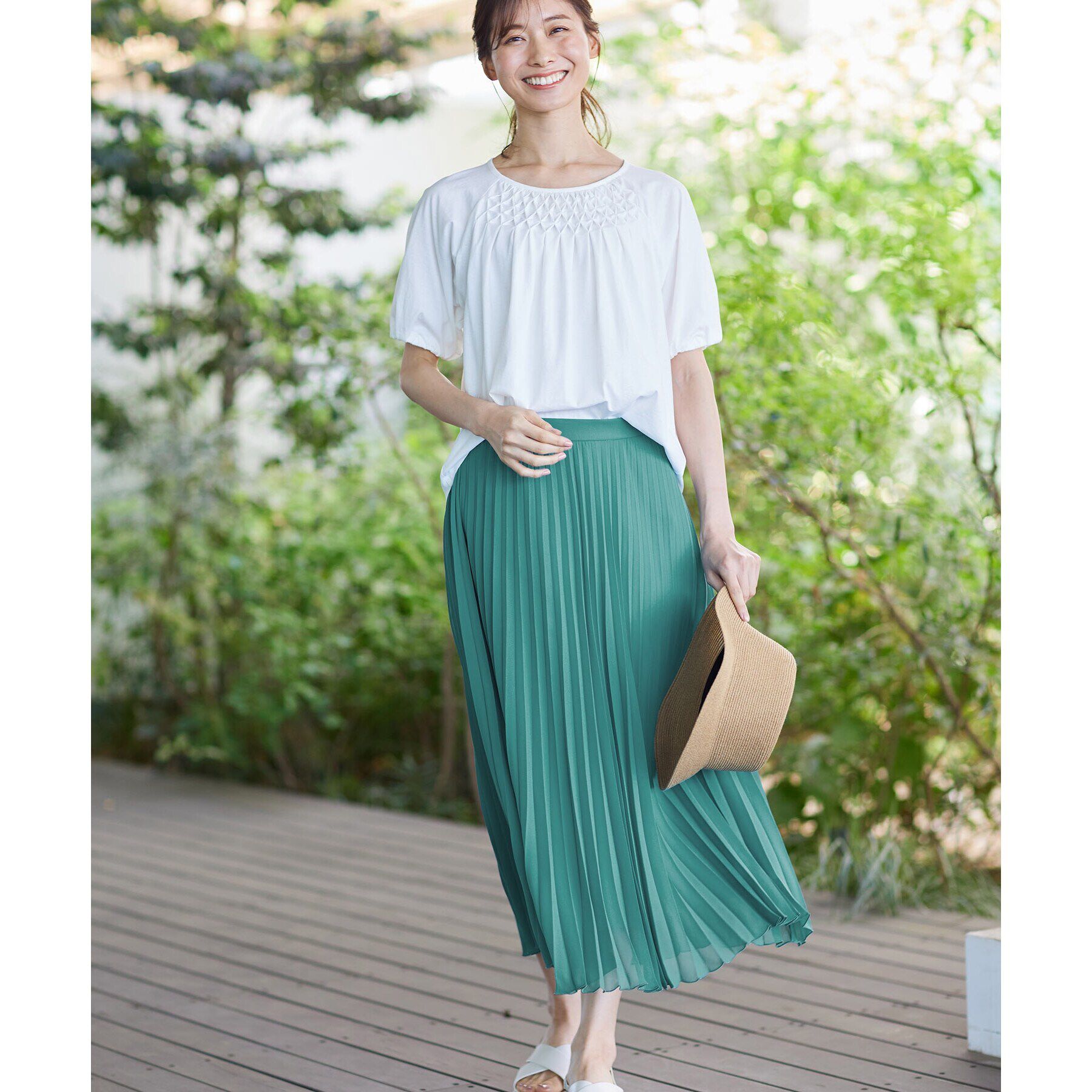 Reflect「【SALE／接触冷感／洗える】スモッキング刺繍ジャージブラウス」|Tシャツ・カットソー|