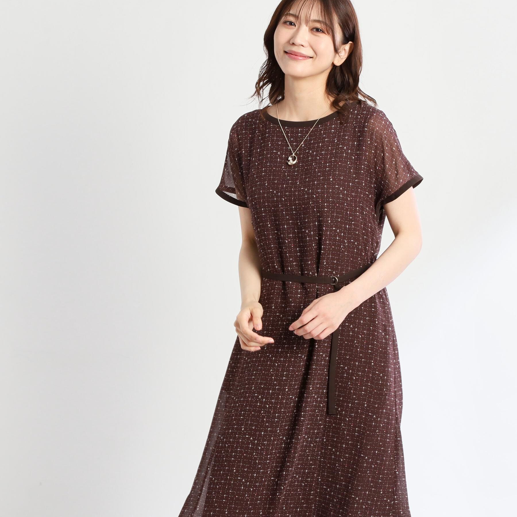 Reflect「【WEB先行カラーあり／マシンウォッシュ可／ナローベルト付き】オフボディツイードチェックワンピース」|ワンピース|