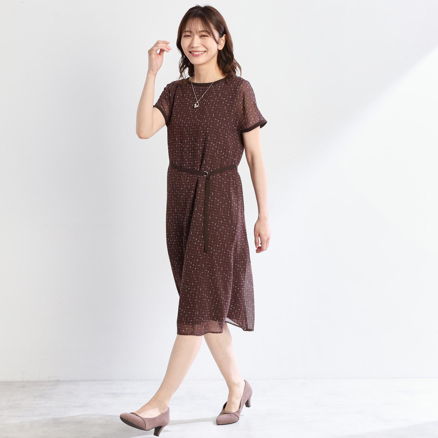 Reflect「【WEB先行カラーあり／マシンウォッシュ可／ナローベルト付き】オフボディツイードチェックワンピース」|ワンピース|