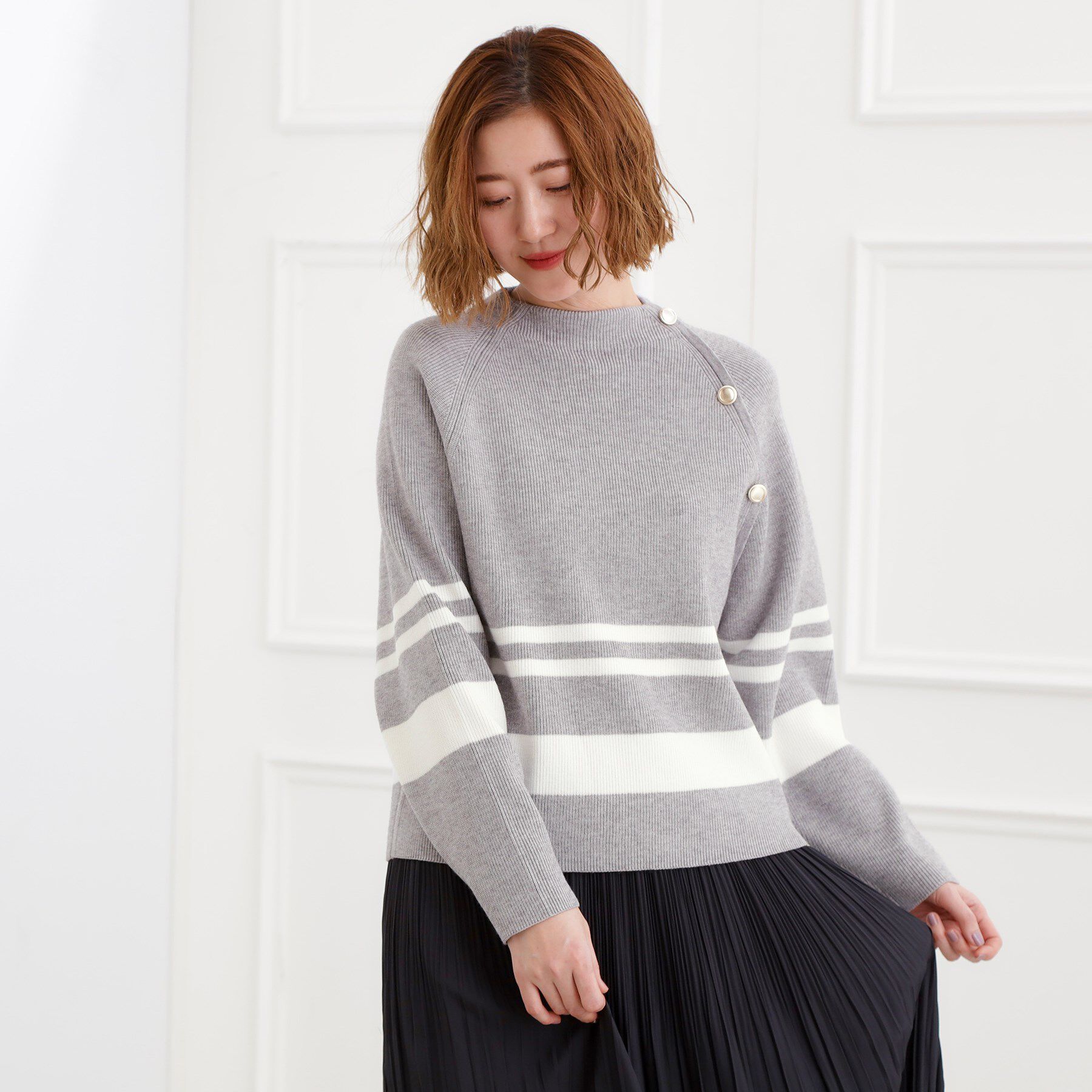 grove「ラグランスリーブ肩釦ニット」|ニット・セーター|