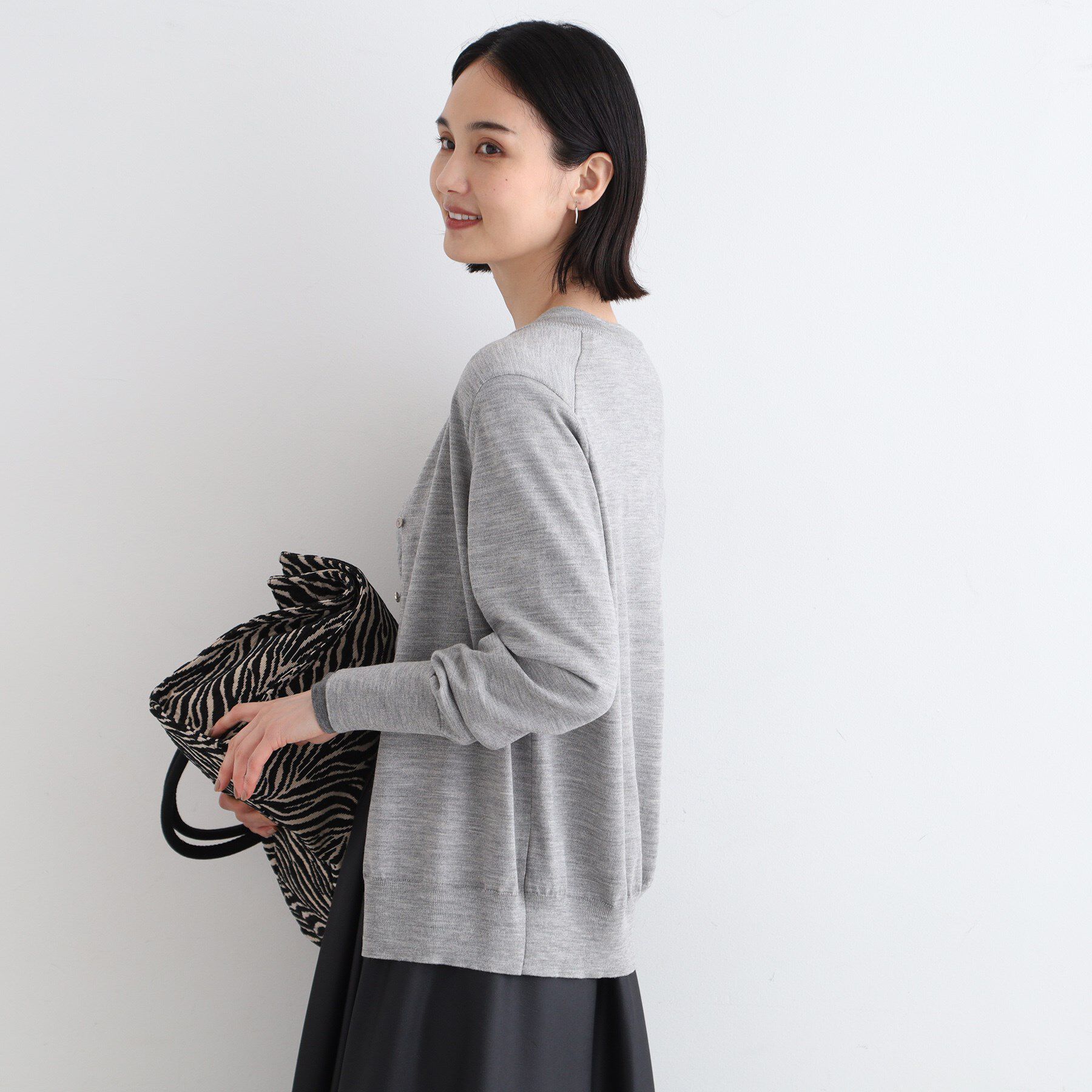 INDIVI「【ウール100%/アンサンブル可】エクストラファインメリノ クルーネックカーディガンニット」|カーディガン|