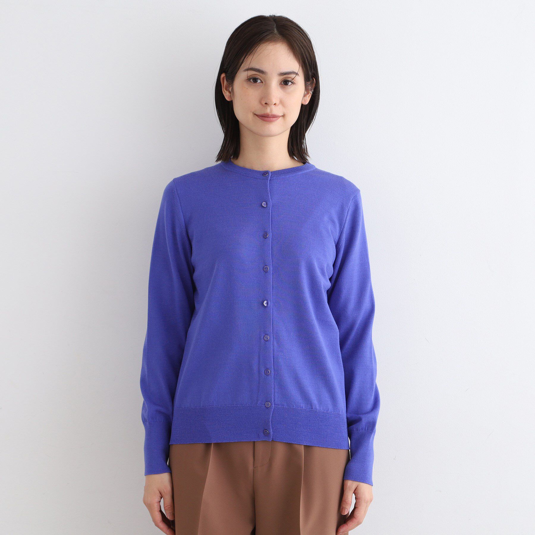 INDIVI「【ウール100%/アンサンブル可】エクストラファインメリノ クルーネックカーディガンニット」|カーディガン|