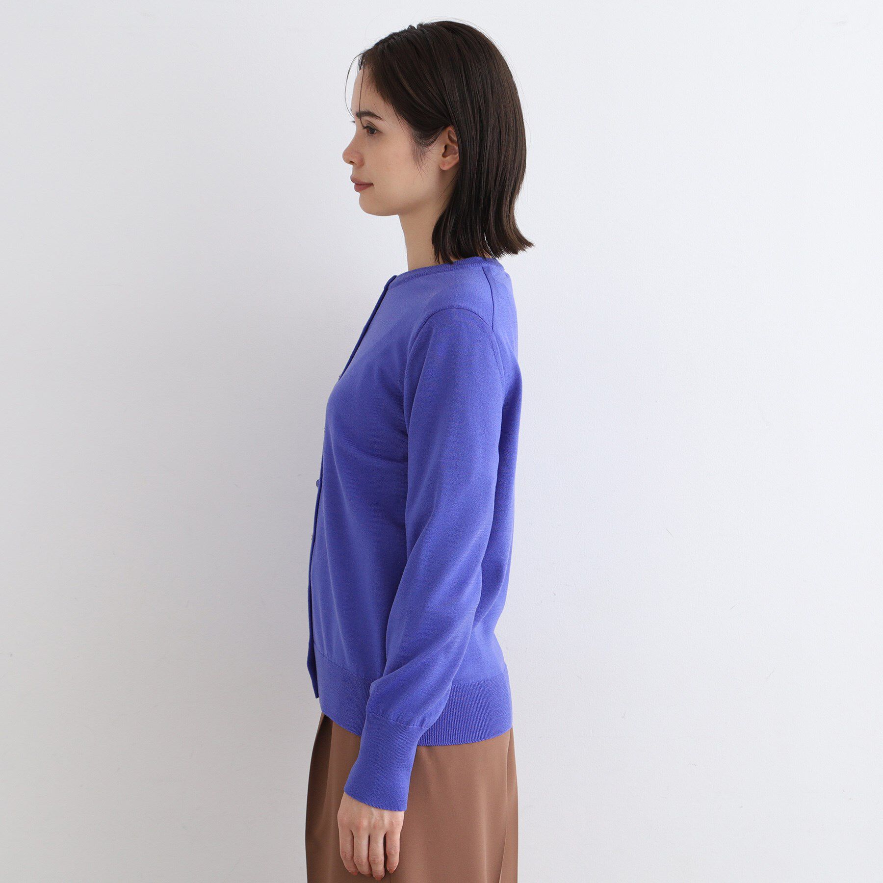 INDIVI「【ウール100%/アンサンブル可】エクストラファインメリノ クルーネックカーディガンニット」|カーディガン|