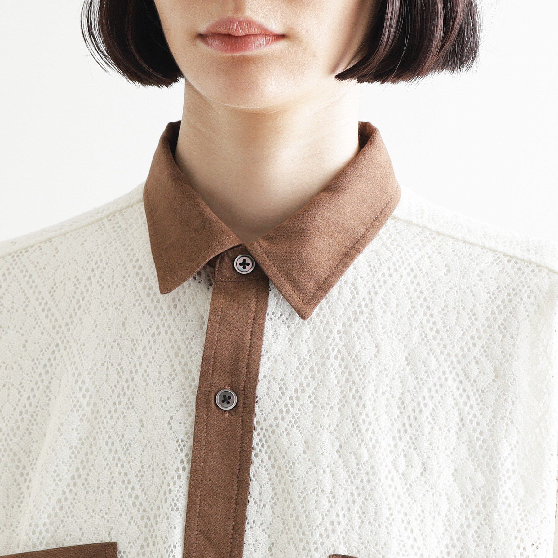 tk.TAKEO KIKUCHI「サマースエードコンビレースシャツ」|シャツ・ブラウス|