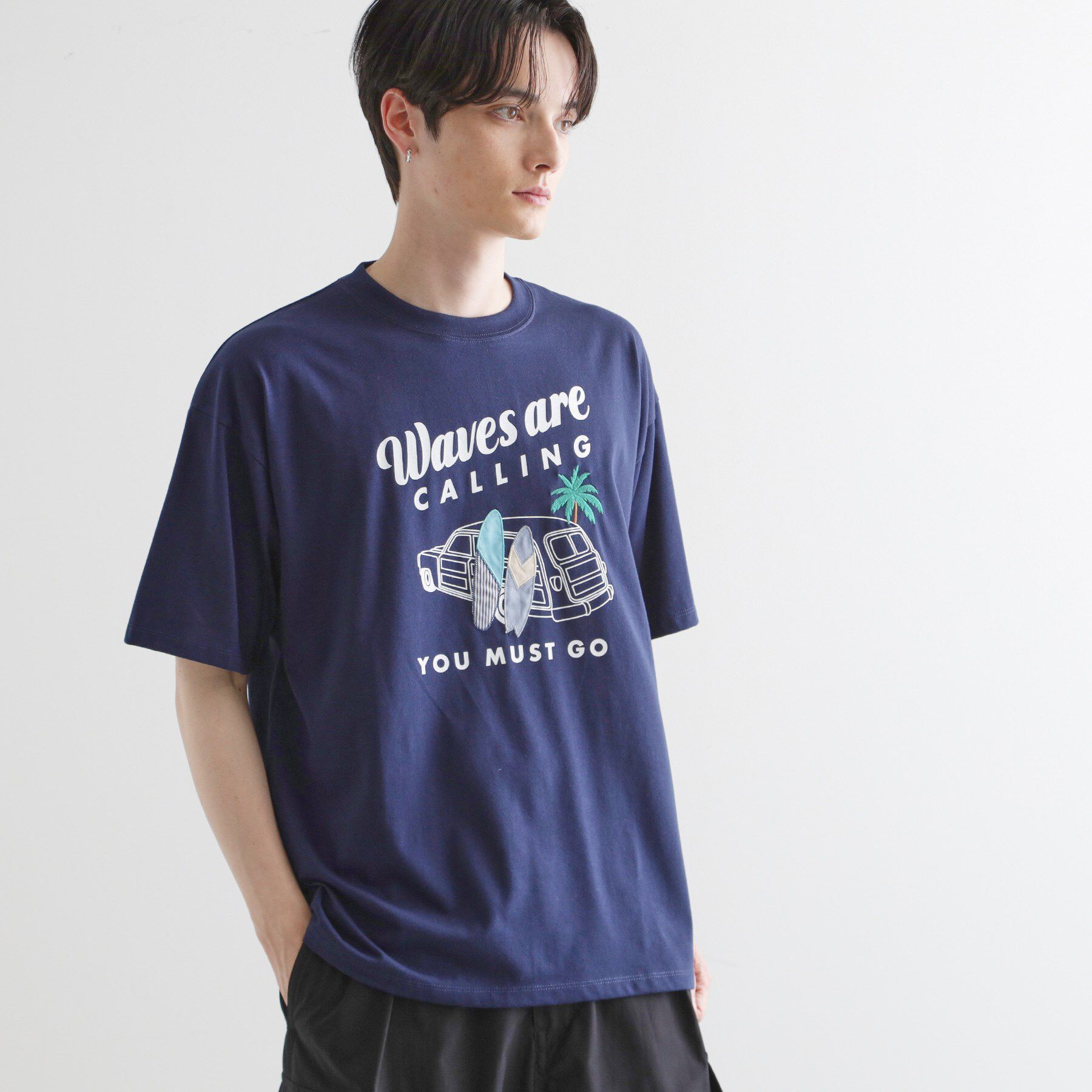 tk.TAKEO KIKUCHI「パッチクロス刺繍Tシャツ」|Tシャツ・カットソー|ネイビー(094)