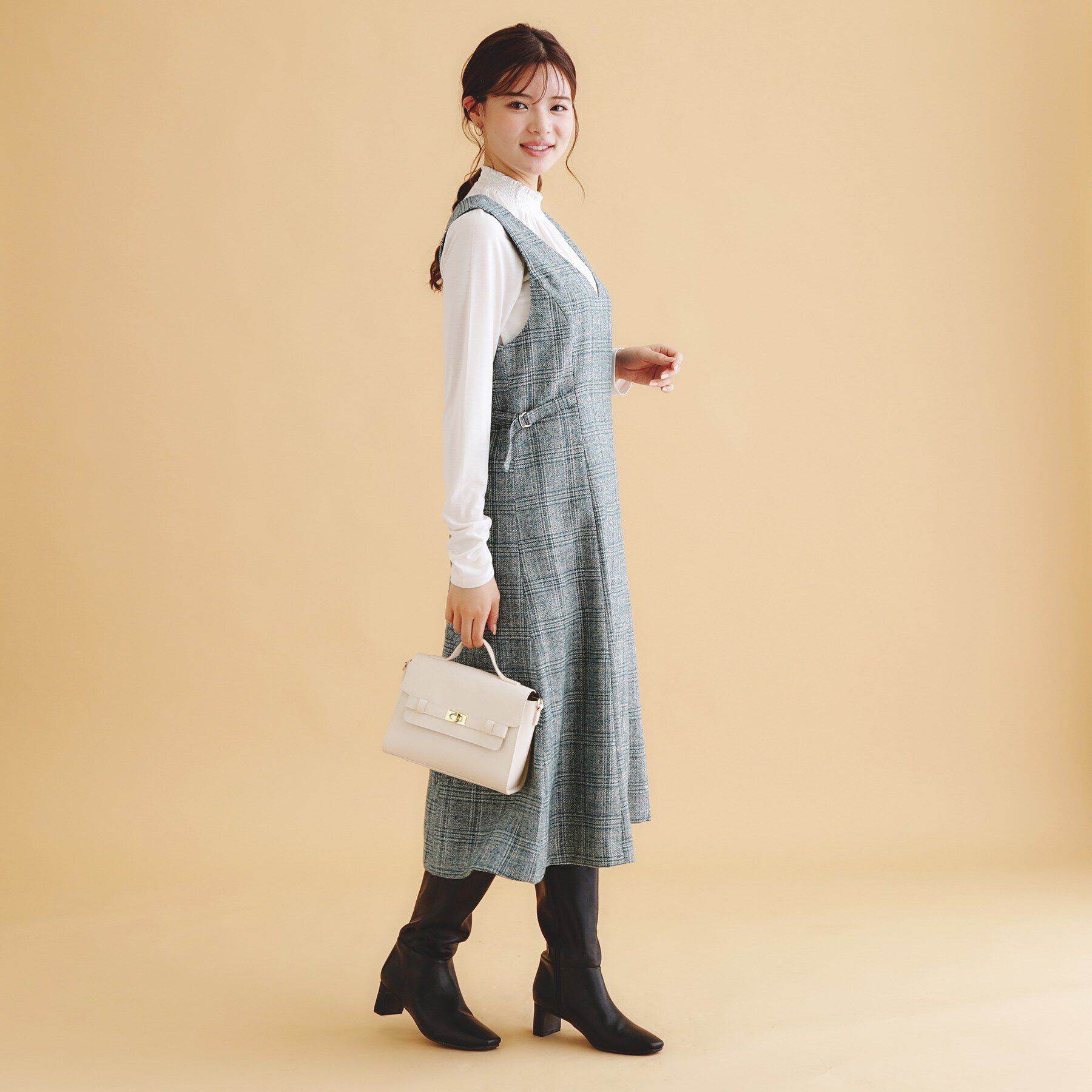 index「《美人百花掲載》チェック柄Vネックジャンパースカート【洗濯機洗い可/イージーアイロン】」|ワンピース|