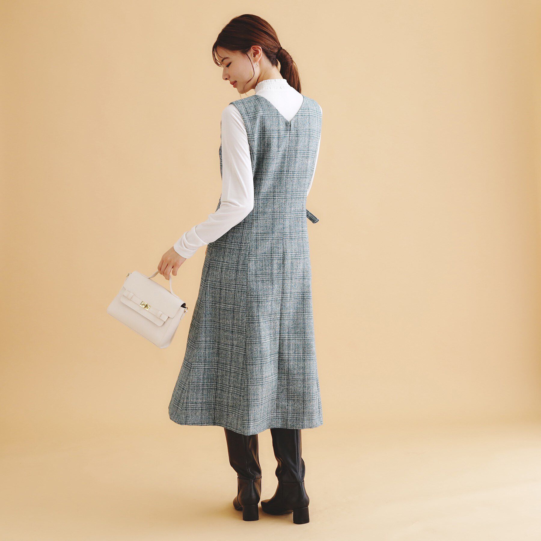 index「《美人百花掲載》チェック柄Vネックジャンパースカート【洗濯機洗い可/イージーアイロン】」|ワンピース|