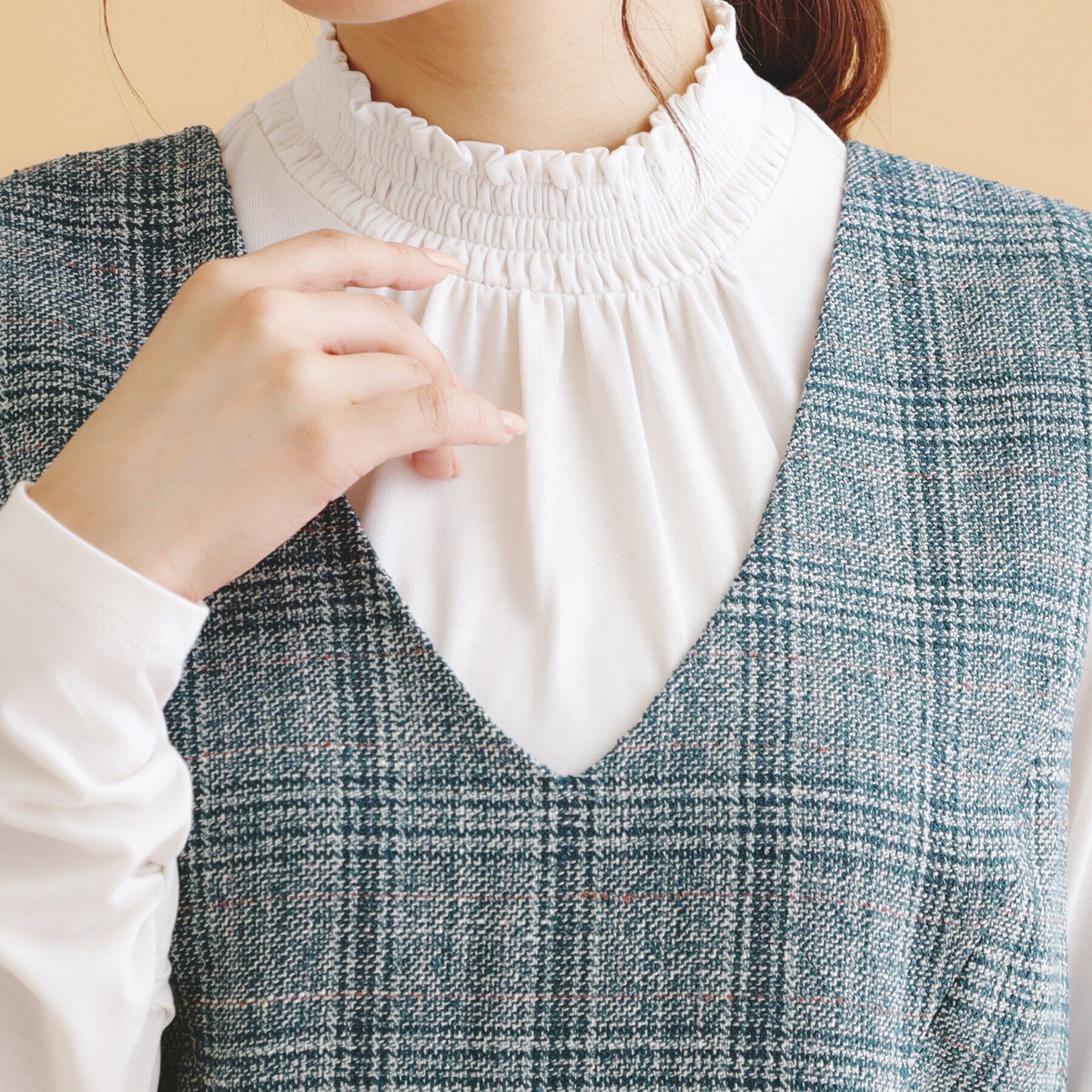 index「《美人百花掲載》チェック柄Vネックジャンパースカート【洗濯機洗い可/イージーアイロン】」|ワンピース|