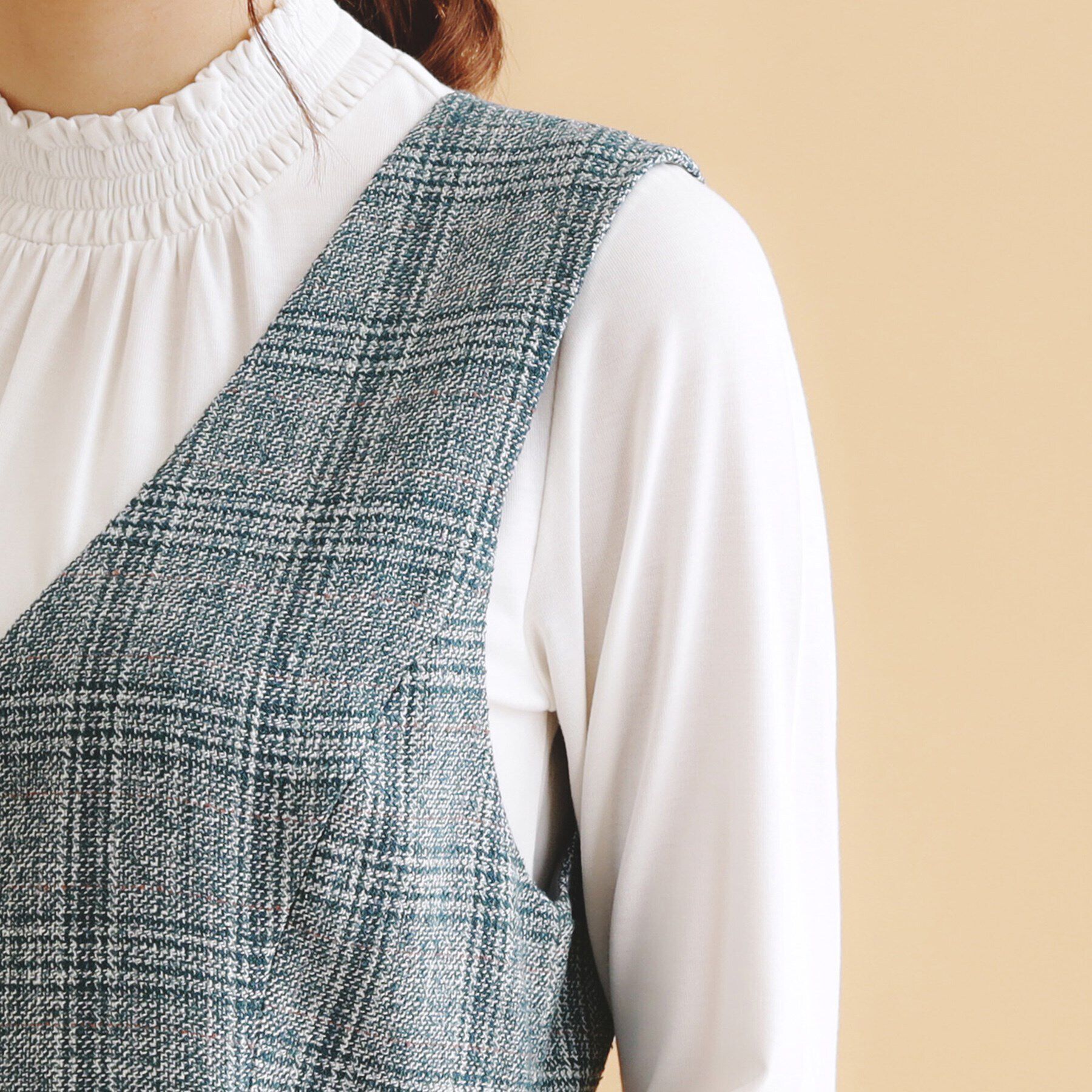 index「《美人百花掲載》チェック柄Vネックジャンパースカート【洗濯機洗い可/イージーアイロン】」|ワンピース|