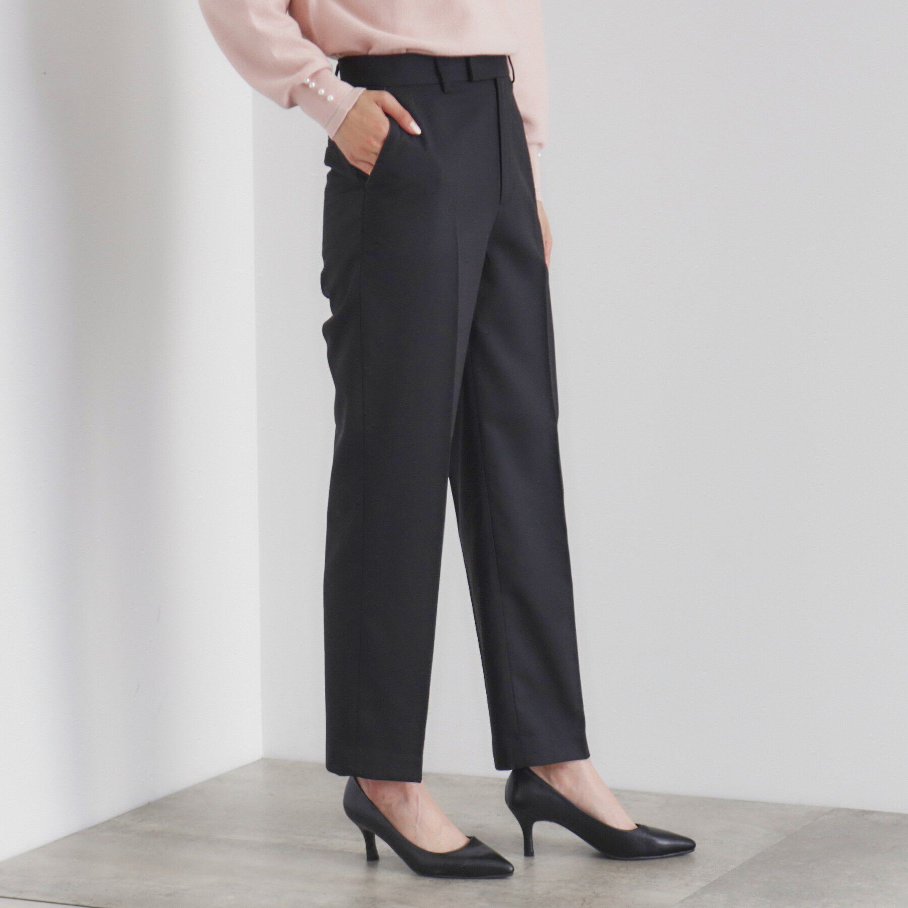 index「裏起毛ストレッチテーパードパンツ【洗濯機洗い可/吸湿発熱/イージーアイロン】」|その他|ブラック(019)