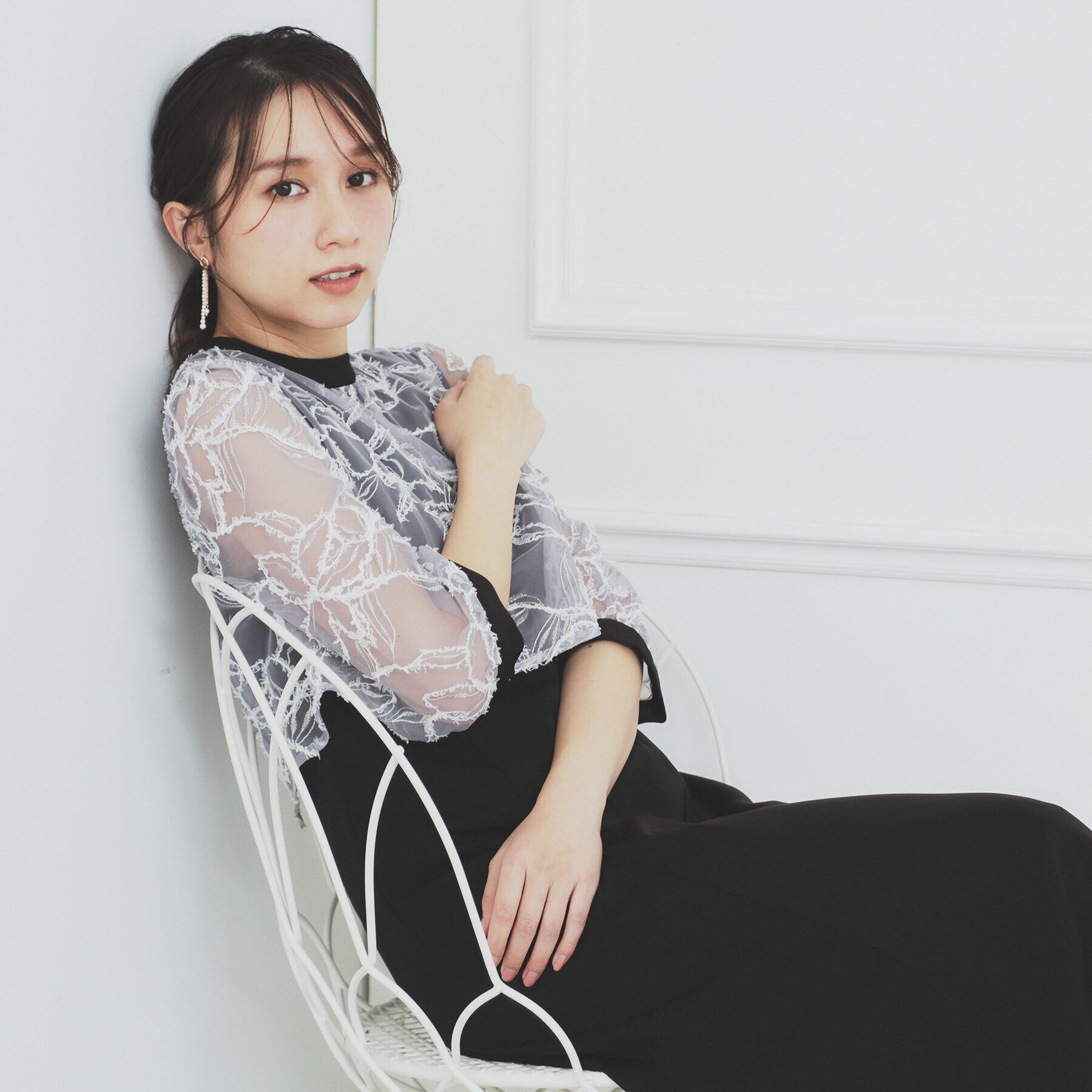 index「フラワーチュールドッキングフレアワンピース【洗濯機洗い可】」|ワンピース|ブラック(019)