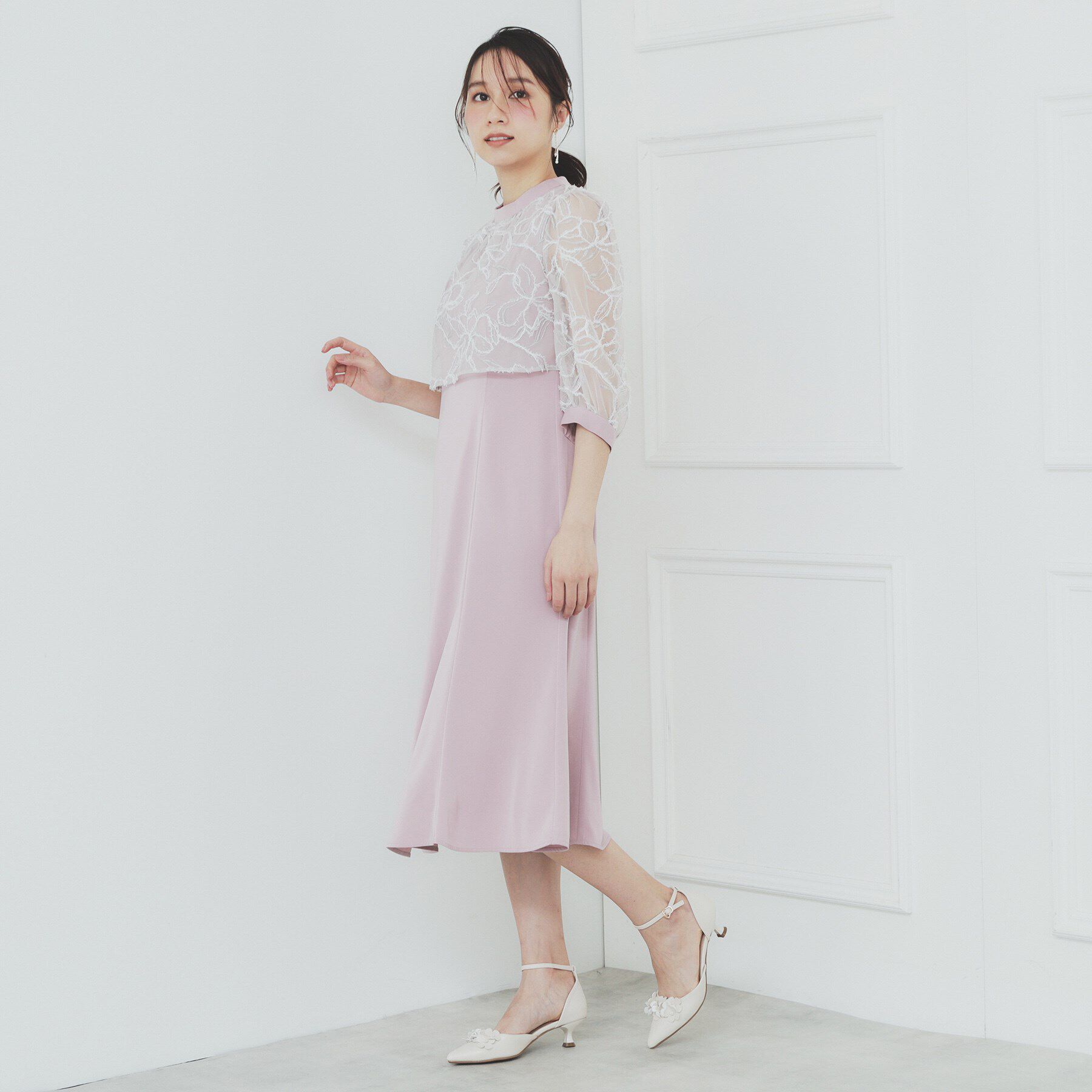 index「フラワーチュールドッキングフレアワンピース【洗濯機洗い可】」|ワンピース|