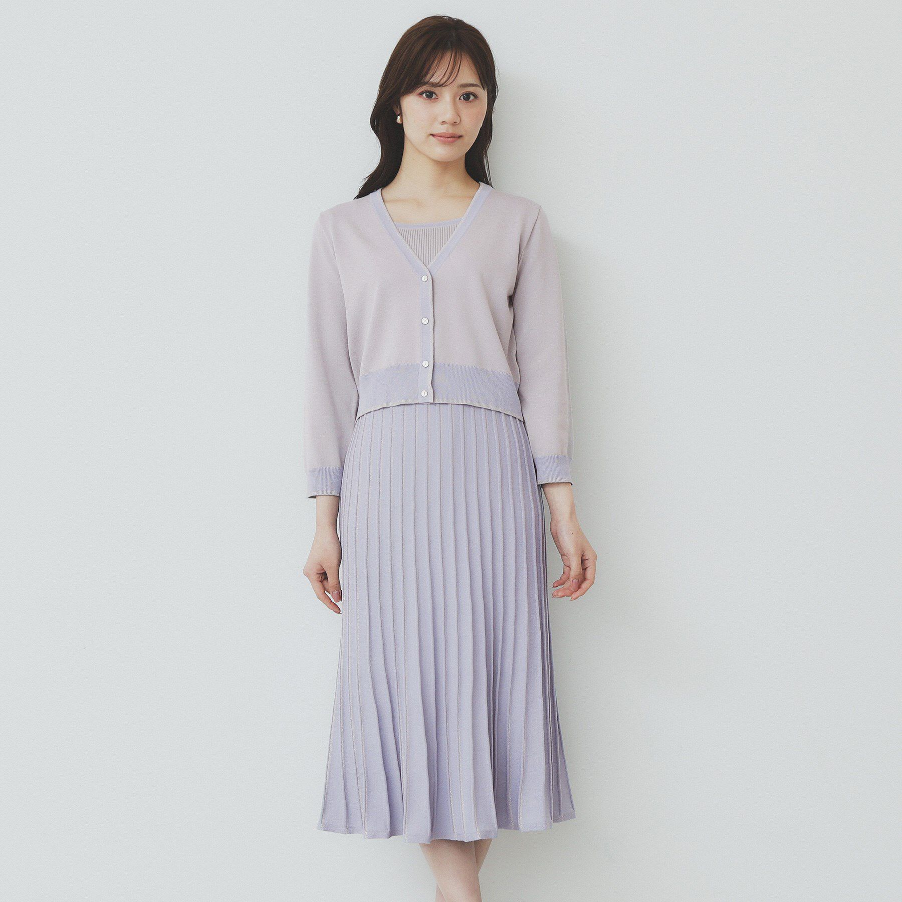 index「《ツインセット》カーディガン&times;バイカラーニットワンピース【洗濯機洗い可/抗ピル】」|スーツ|