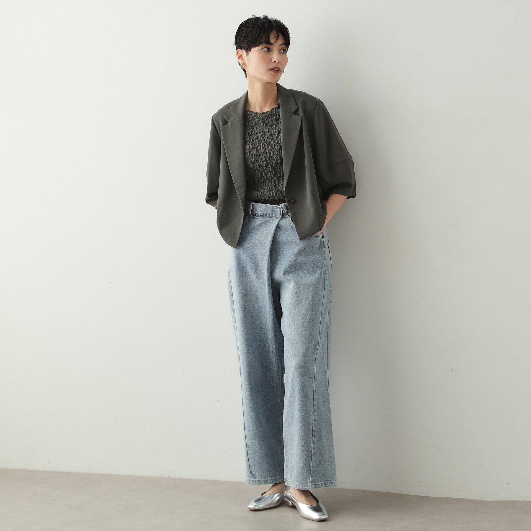 OPAQUE.CLIP「ランタンスリーブテーラードジャケット【洗濯機洗い可】」|テーラードジャケット|