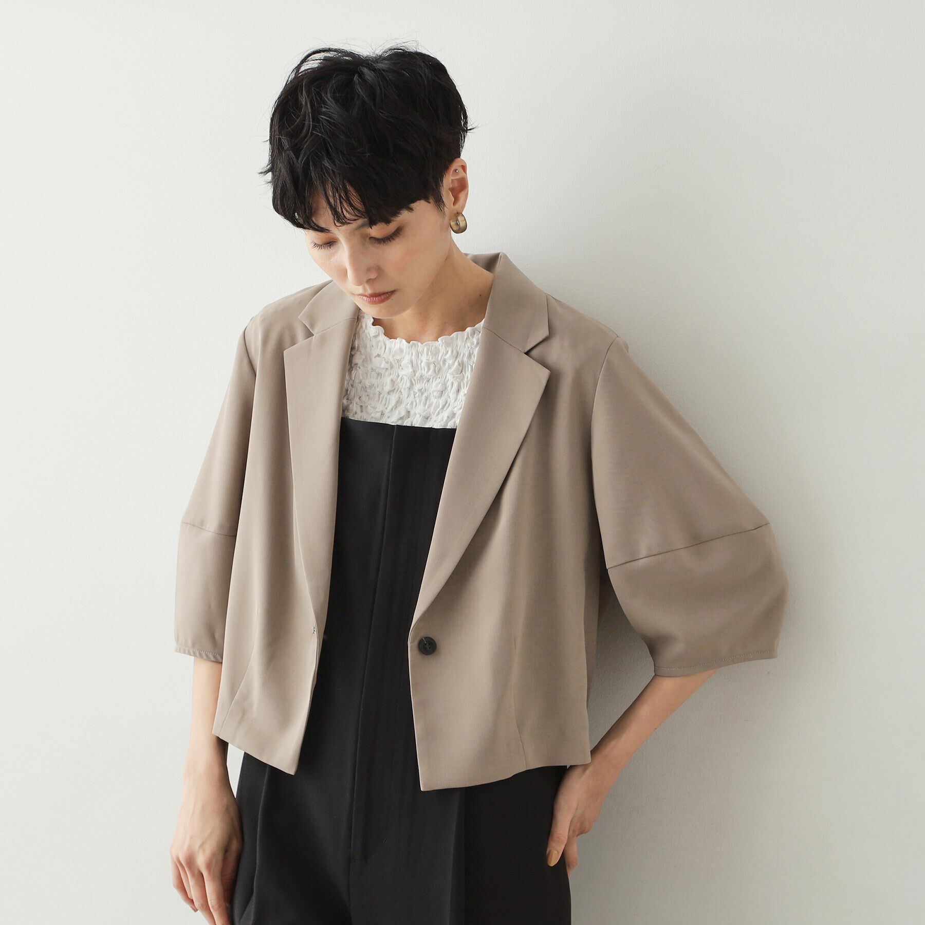 OPAQUE.CLIP「ランタンスリーブテーラードジャケット【洗濯機洗い可】」|テーラードジャケット|