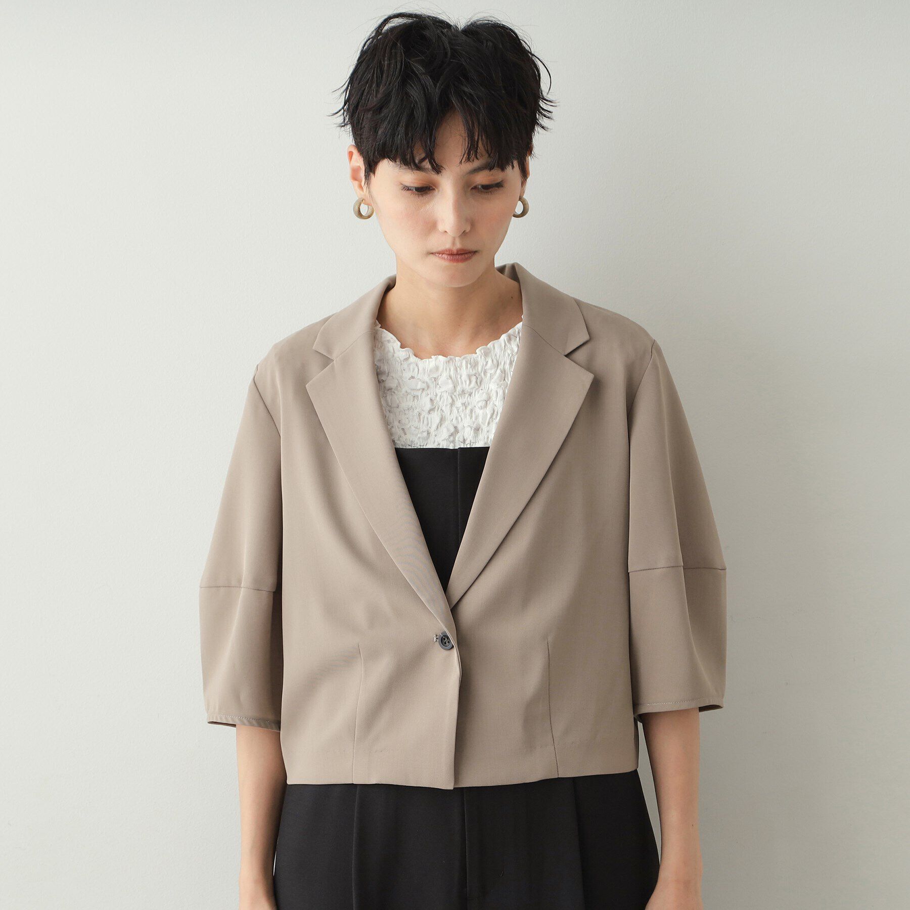 OPAQUE.CLIP「ランタンスリーブテーラードジャケット【洗濯機洗い可】」|テーラードジャケット|
