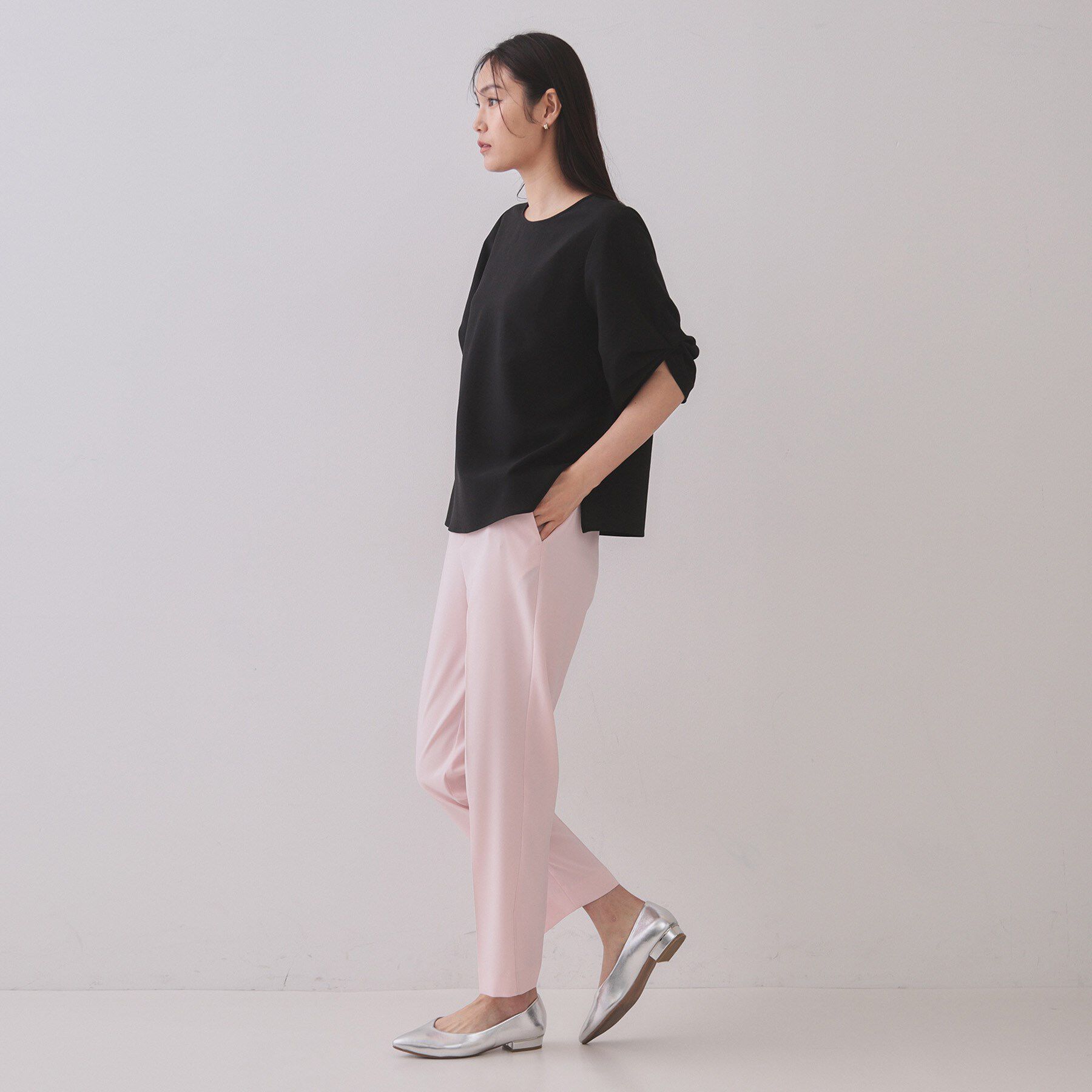 OPAQUE.CLIP「リネンライクタックスリーブブラウス【洗濯機洗い可/吸水速乾/接触冷感】」|シャツ・ブラウス|