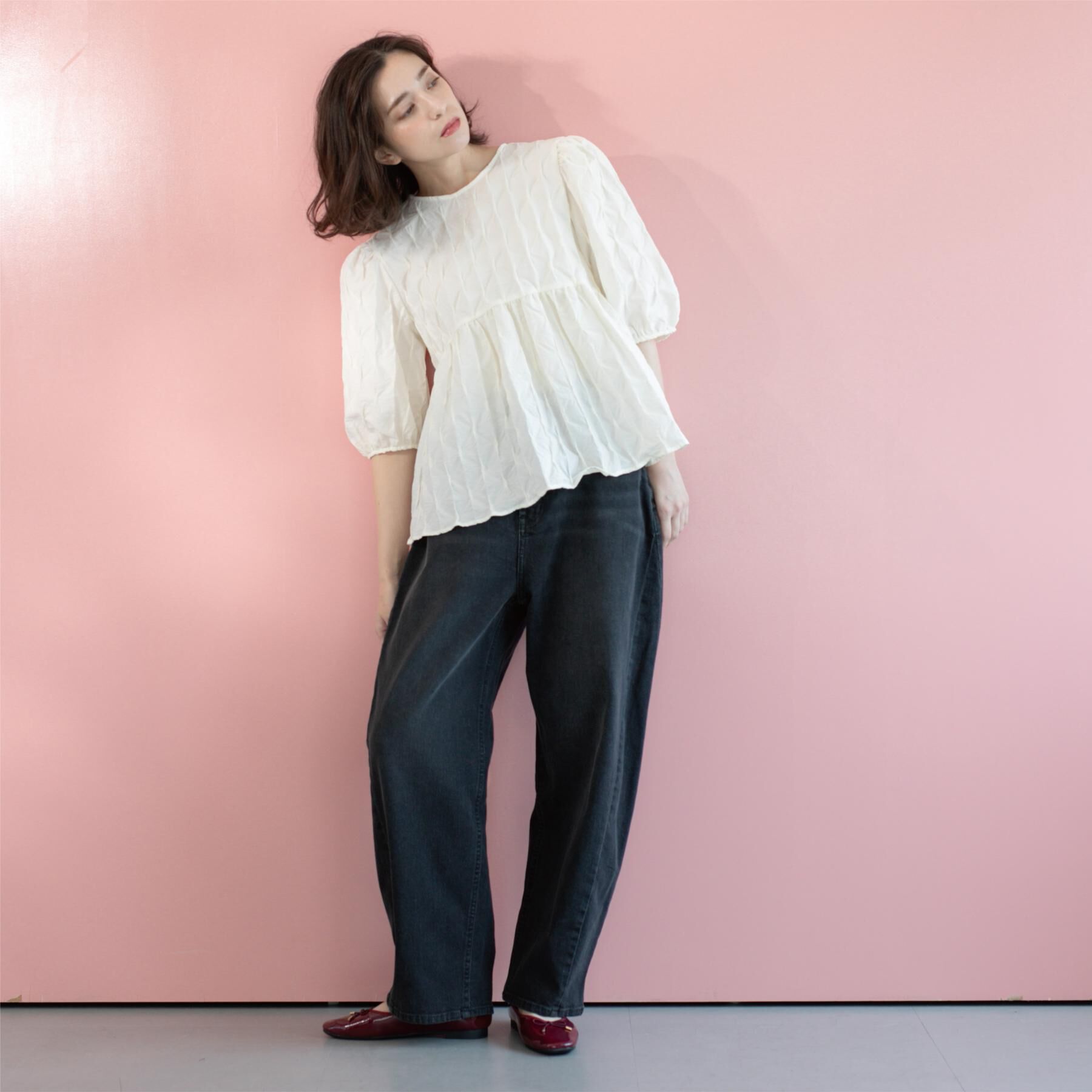 OPAQUE.CLIP「ストレッチバレルレッグデニム【洗濯機洗い可】」|デニム|