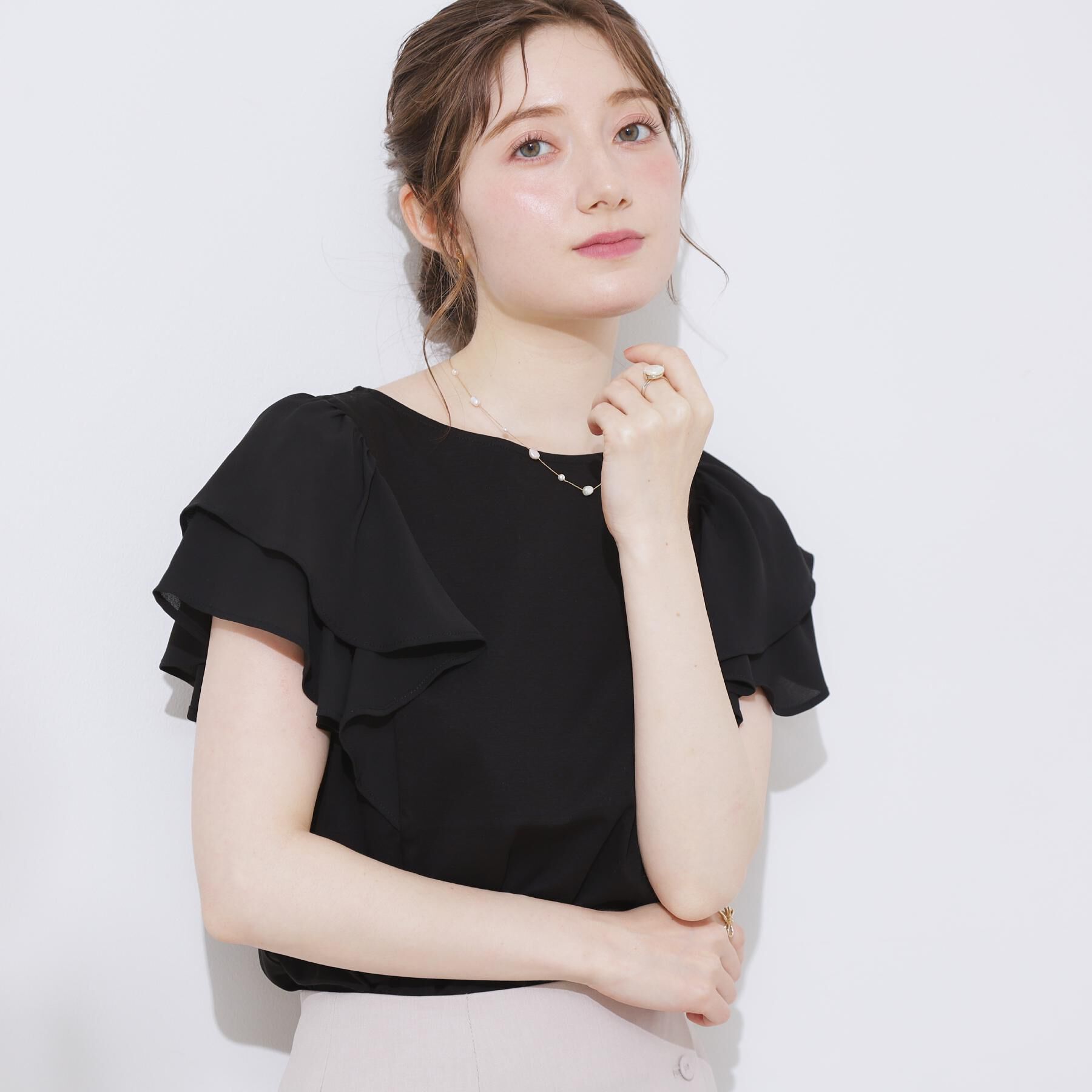 Couture broach「【接触冷感・UVカット・二の腕カバー】ラッフルフレアスリーブ」|Tシャツ・カットソー|