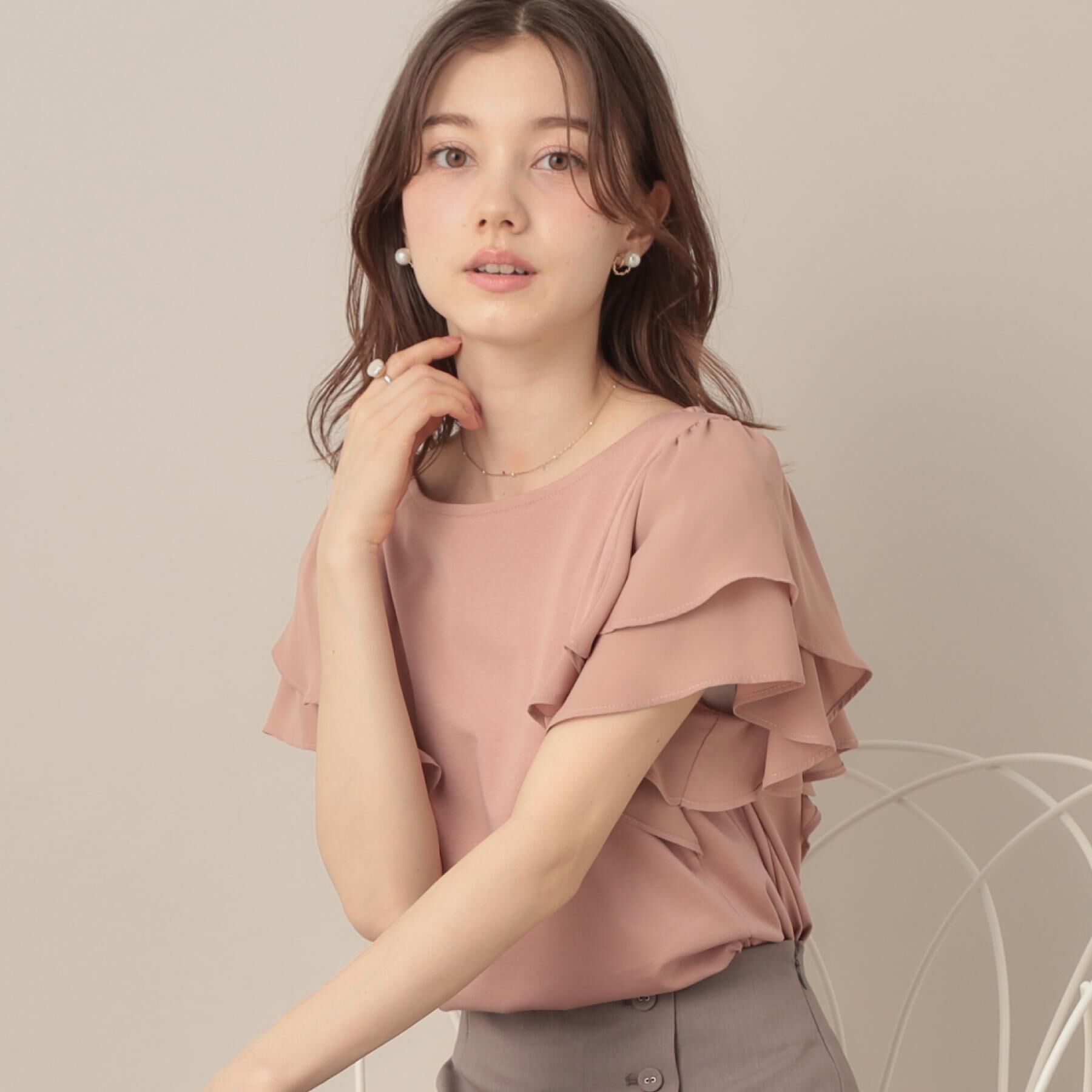 Couture broach「【接触冷感・UVカット・二の腕カバー】ラッフルフレアスリーブ」|Tシャツ・カットソー|