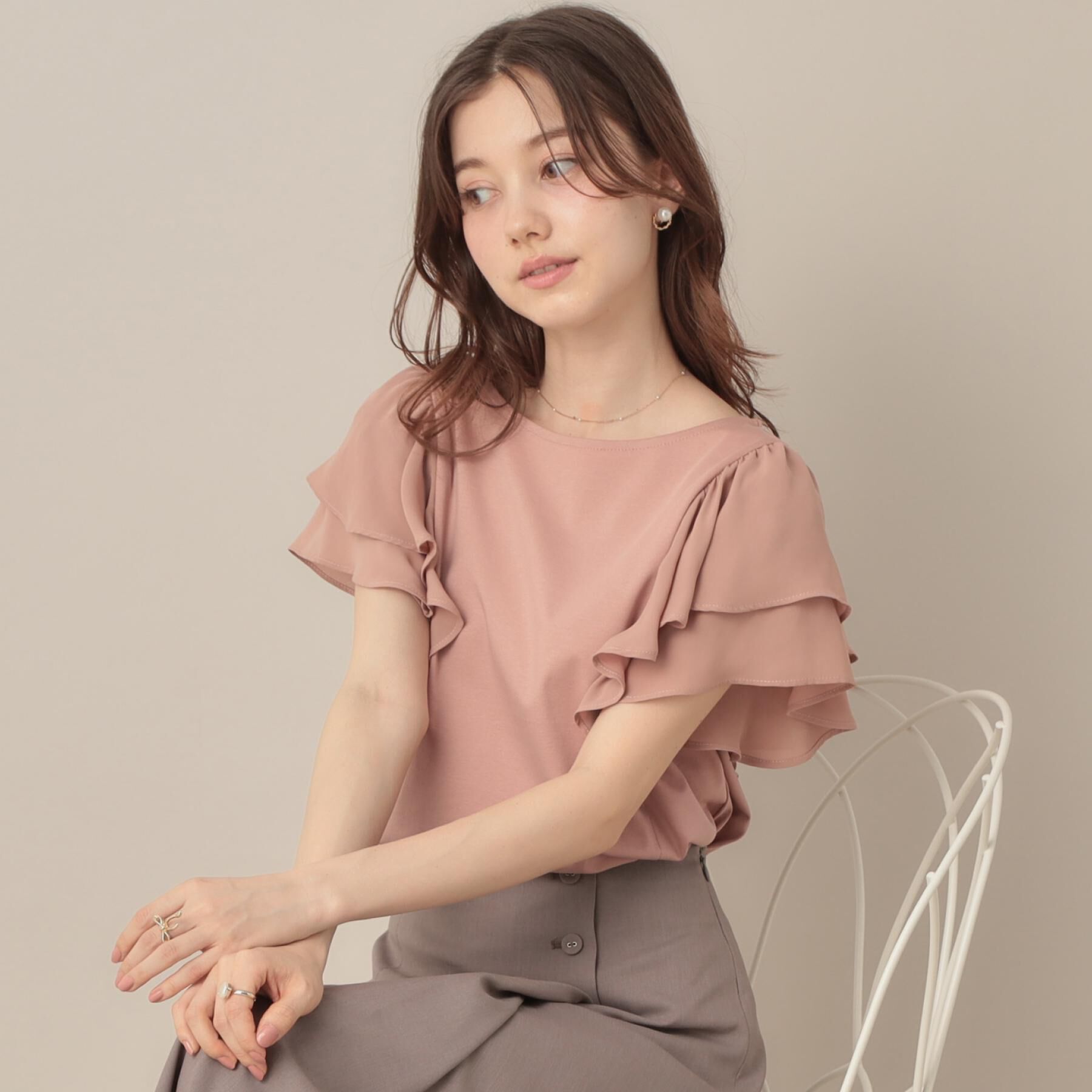 Couture broach「【接触冷感・UVカット・二の腕カバー】ラッフルフレアスリーブ」|Tシャツ・カットソー|