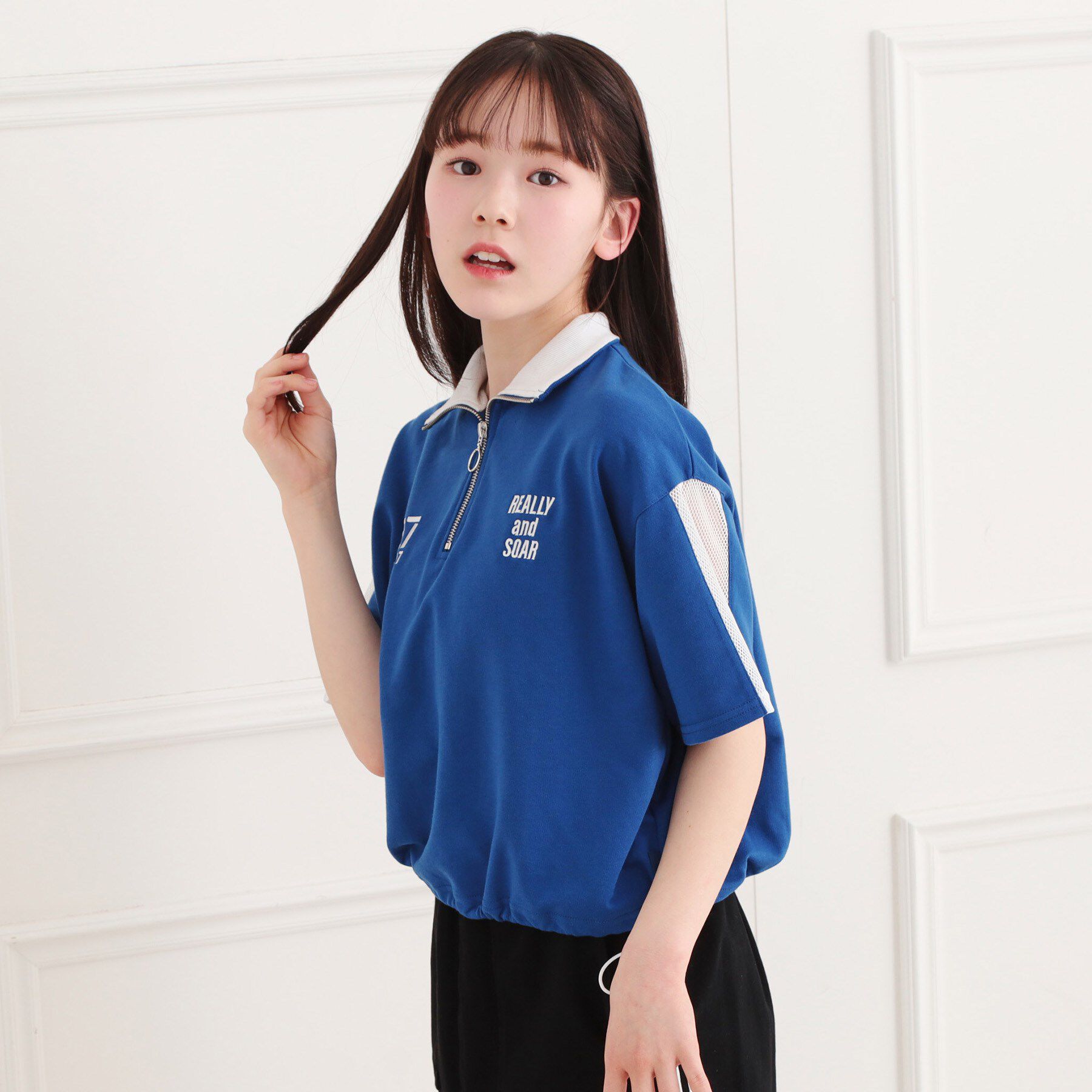 PINK-latte「メッシュ切替ハーフジッププルオーバー」|Tシャツ・カットソー|