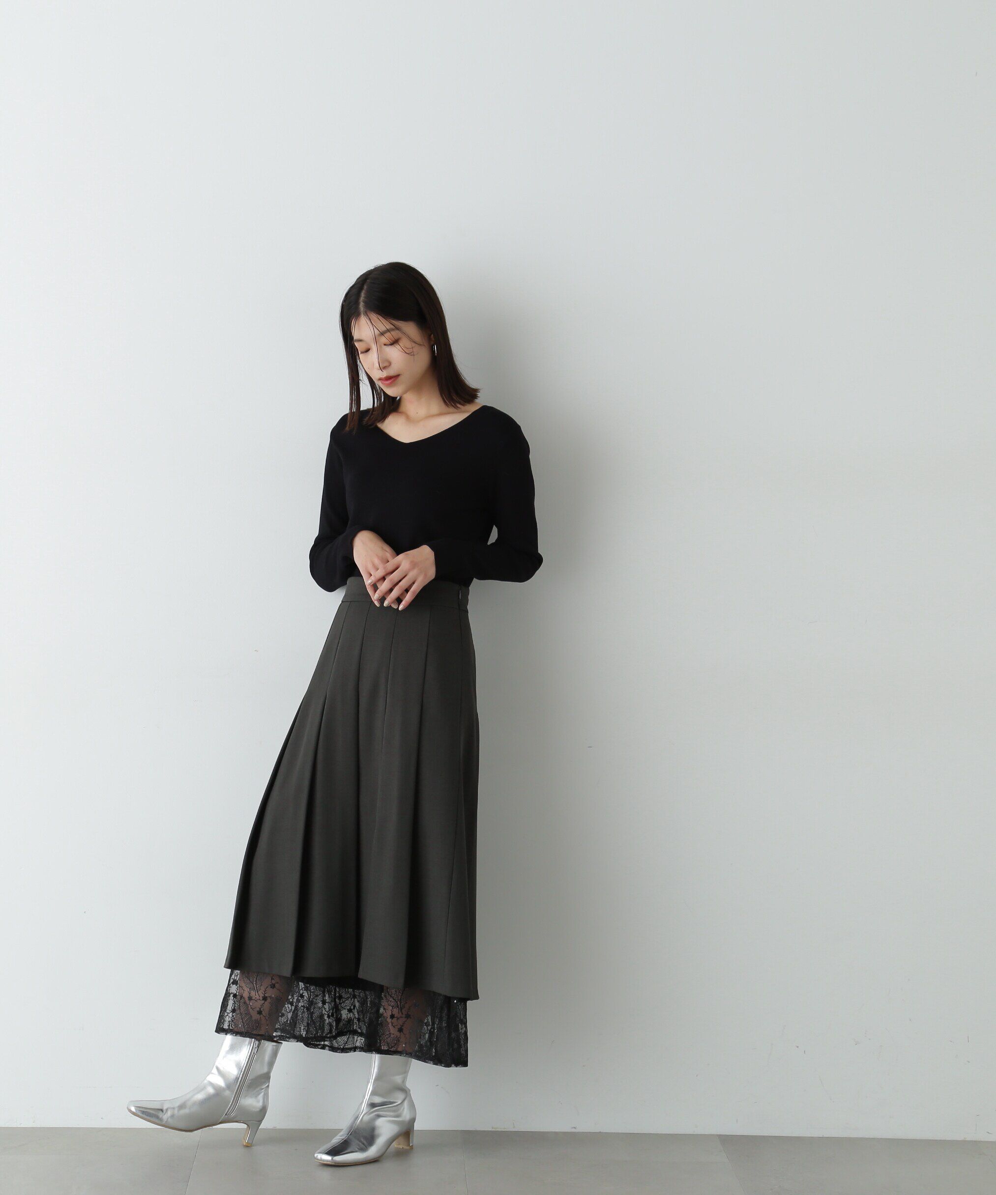  「レースレイヤードプリーツスカート」|スカート|