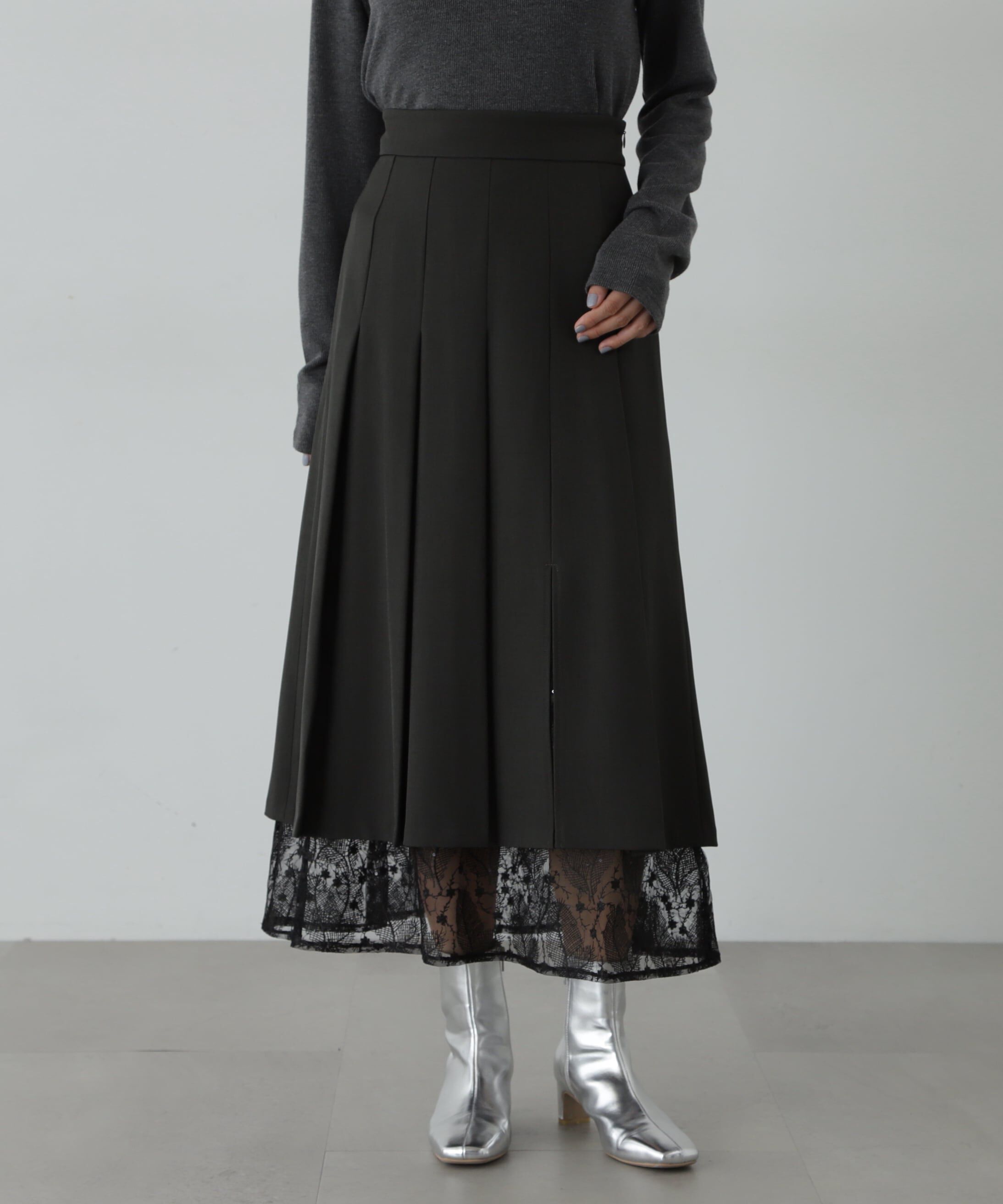  「レースレイヤードプリーツスカート」|スカート|