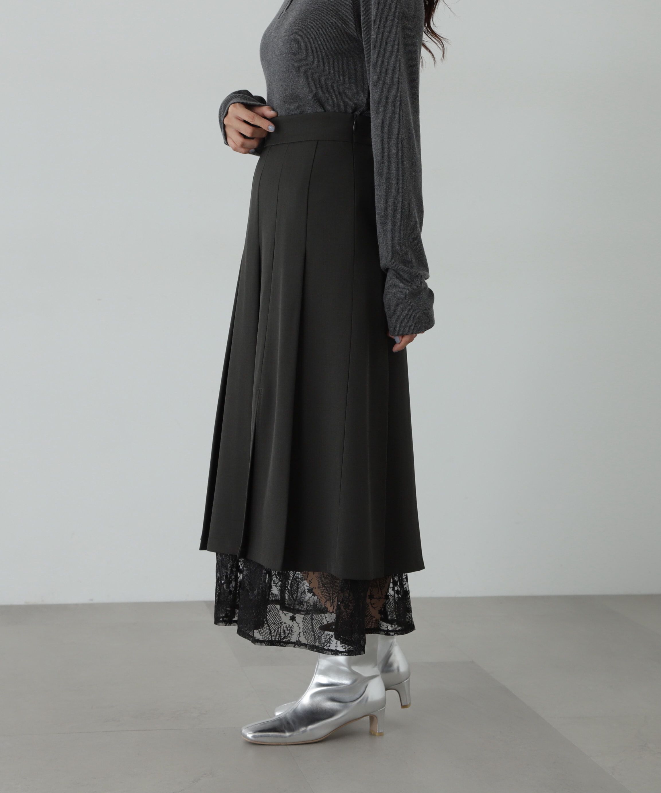 「レースレイヤードプリーツスカート」|スカート|