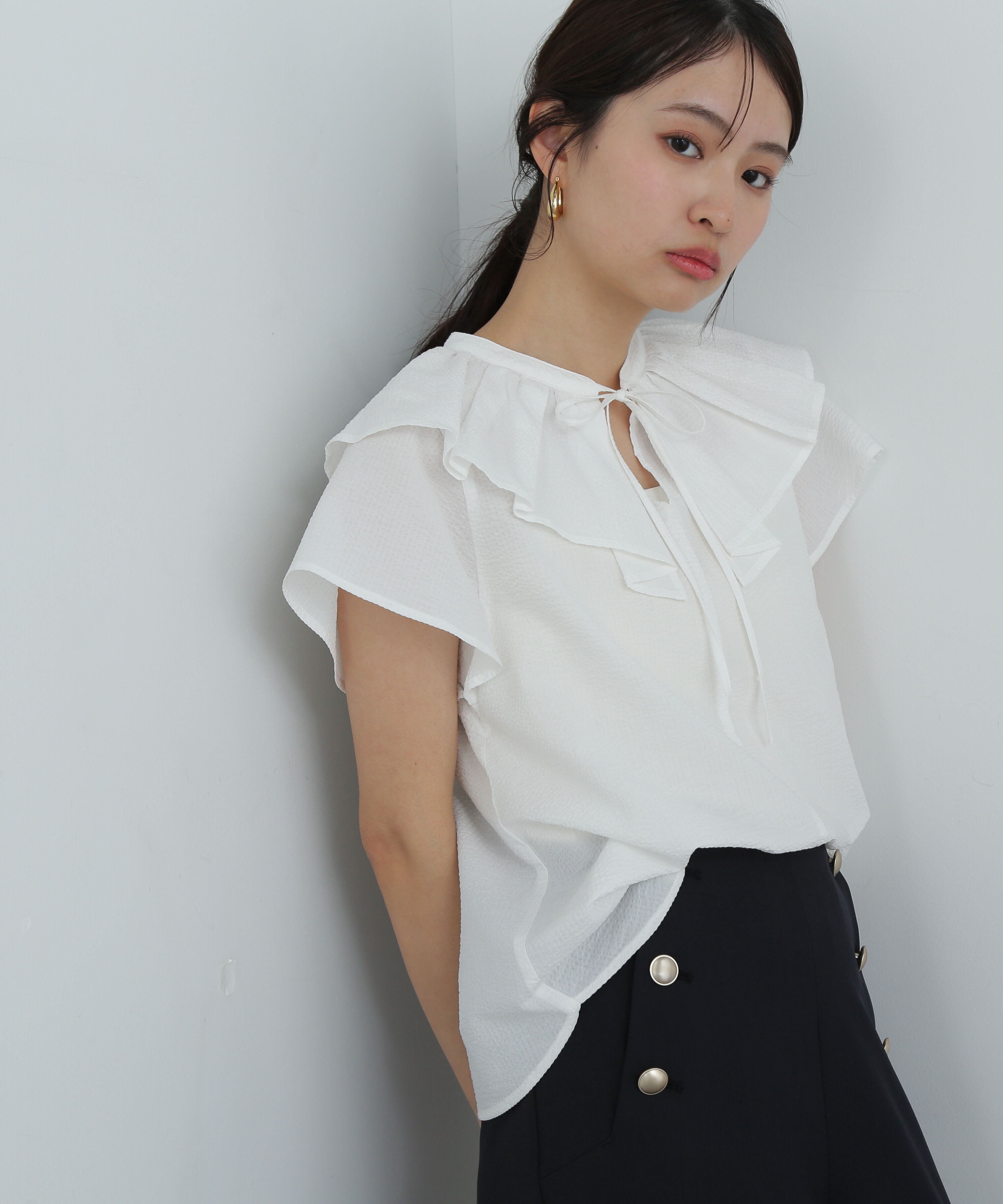  「サッカーラッフルリボンブラウス」|シャツ・ブラウス|オフ1