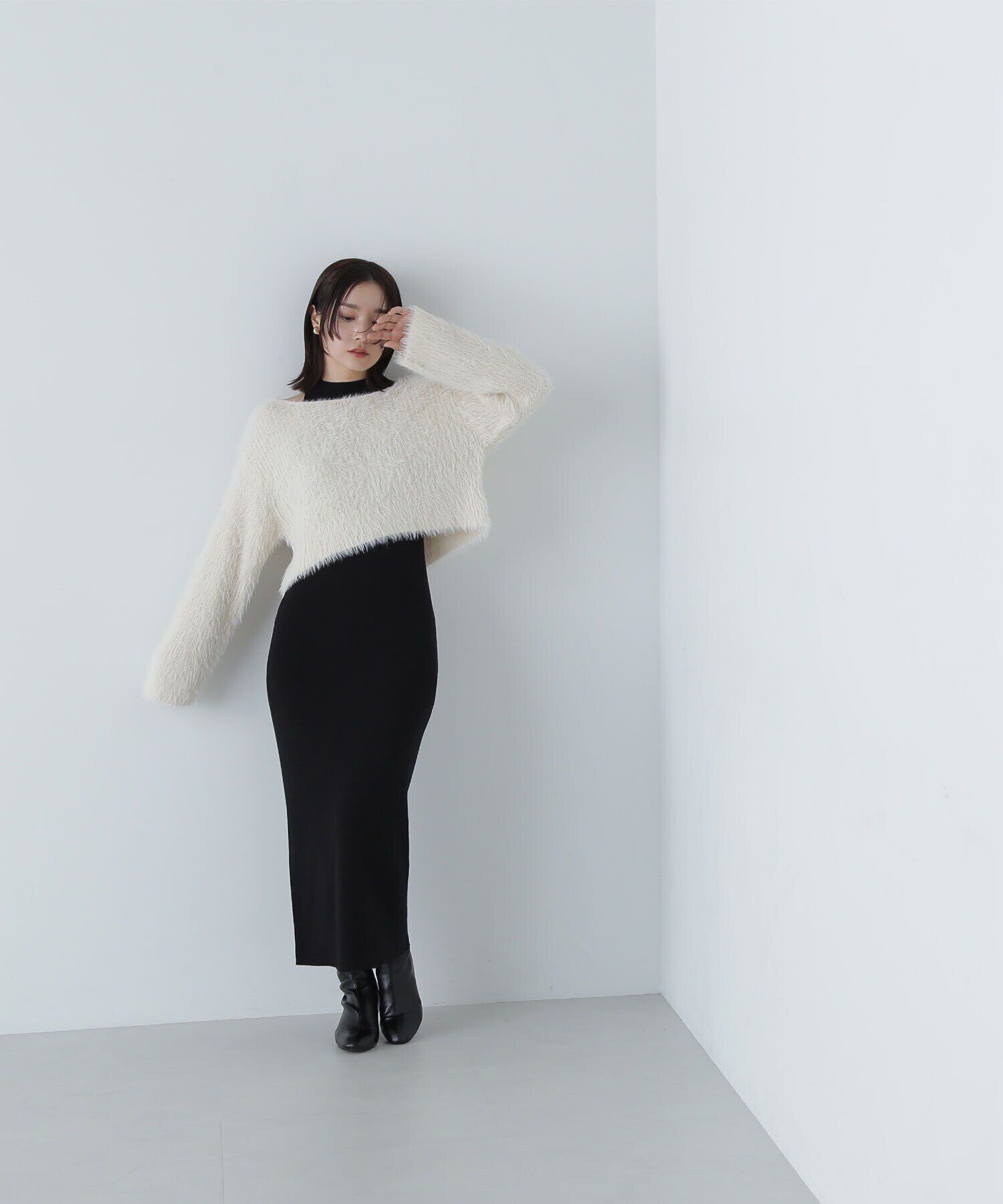  「フェザーニットレイヤードワンピース」|ワンピース|