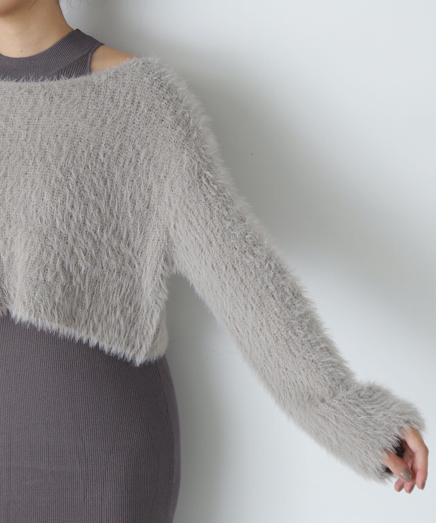  「フェザーニットレイヤードワンピース」|ワンピース|