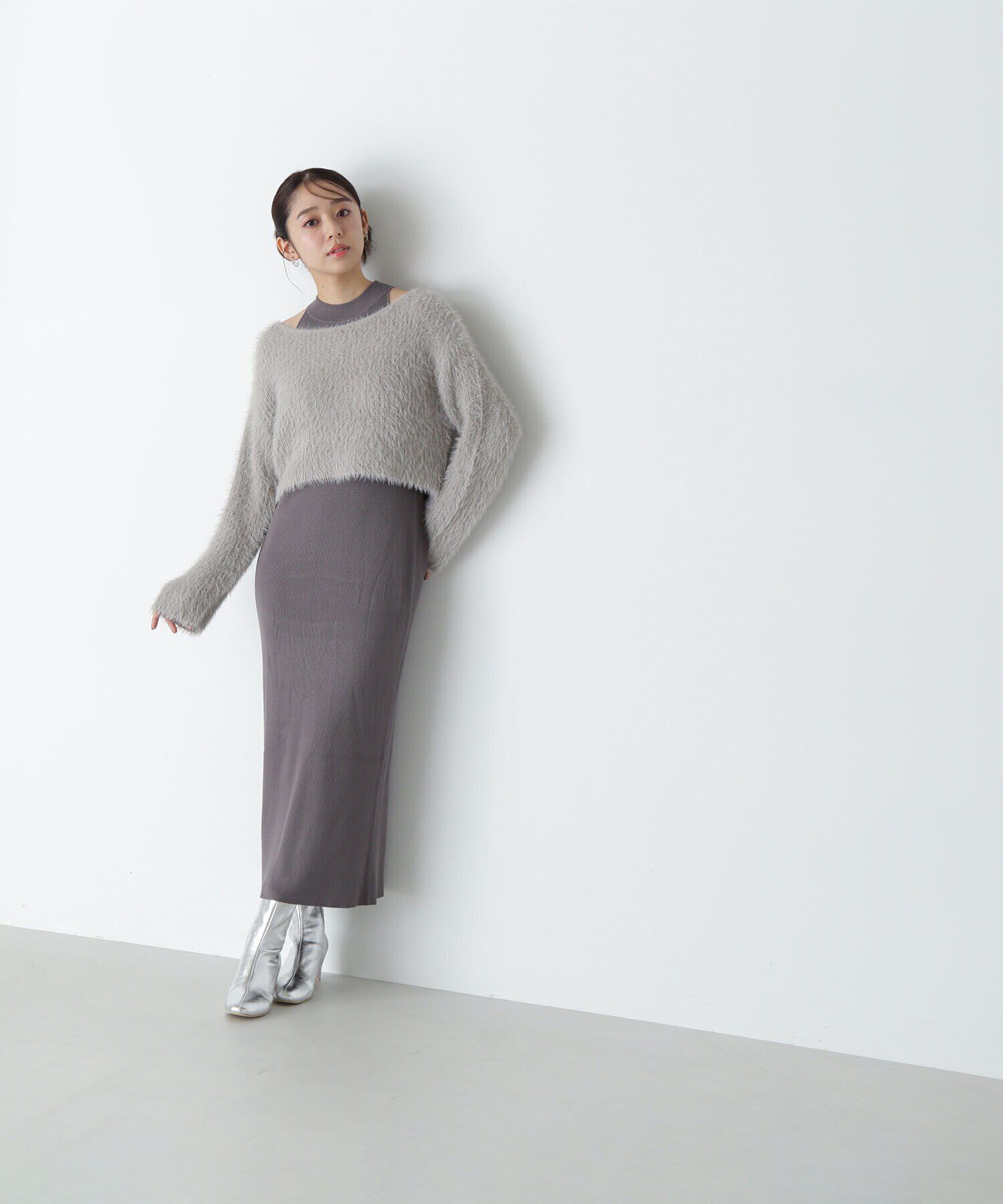  「フェザーニットレイヤードワンピース」|ワンピース|