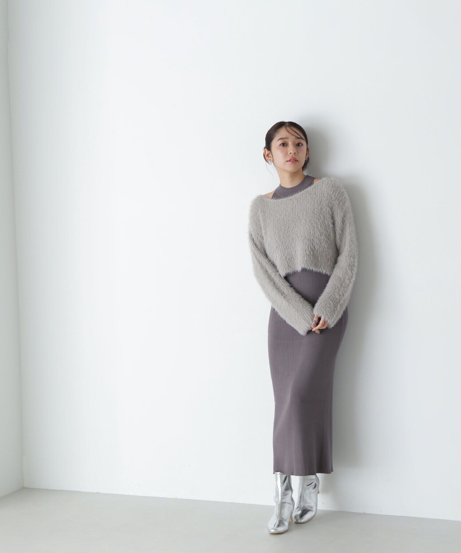  「フェザーニットレイヤードワンピース」|ワンピース|