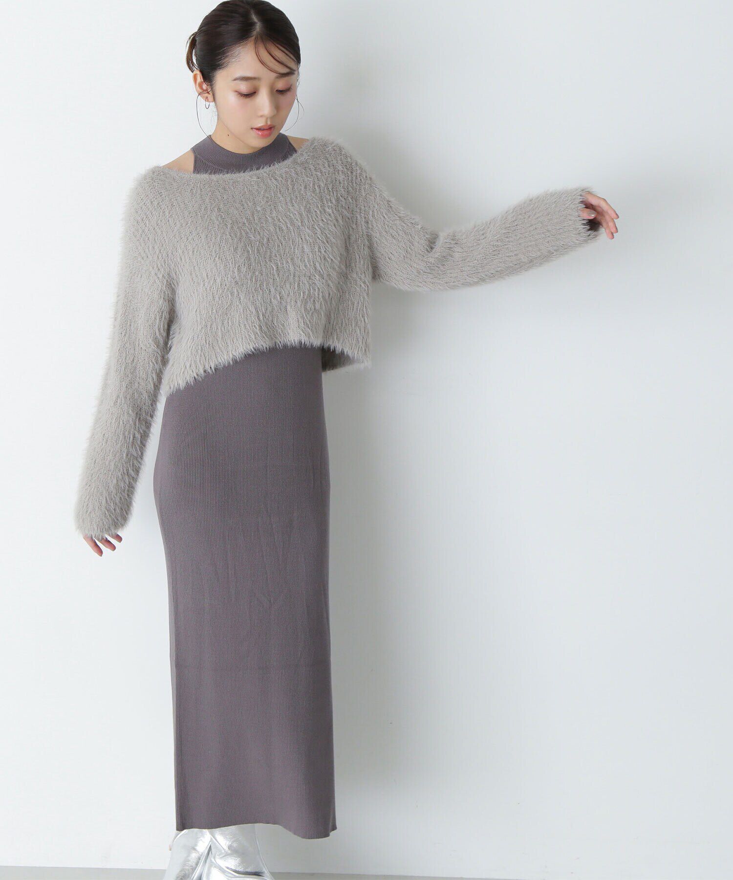  「フェザーニットレイヤードワンピース」|ワンピース|